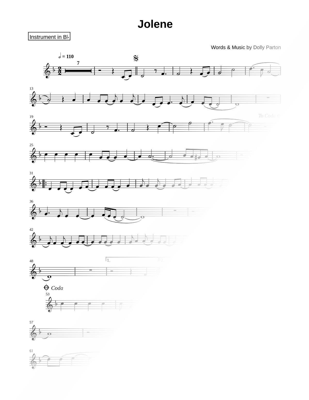 Jolene - Bb Instrument