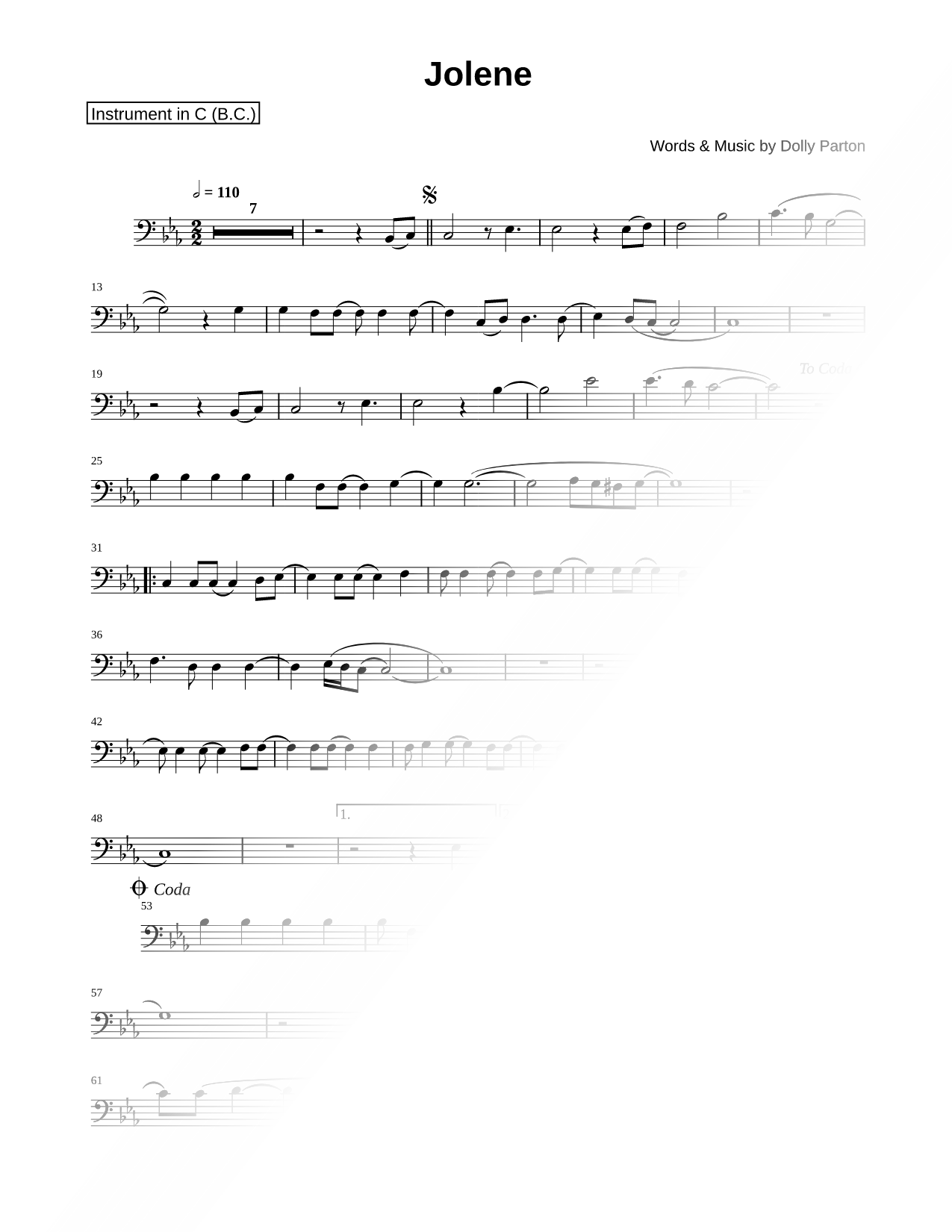 Jolene - Bass Clef Instrument