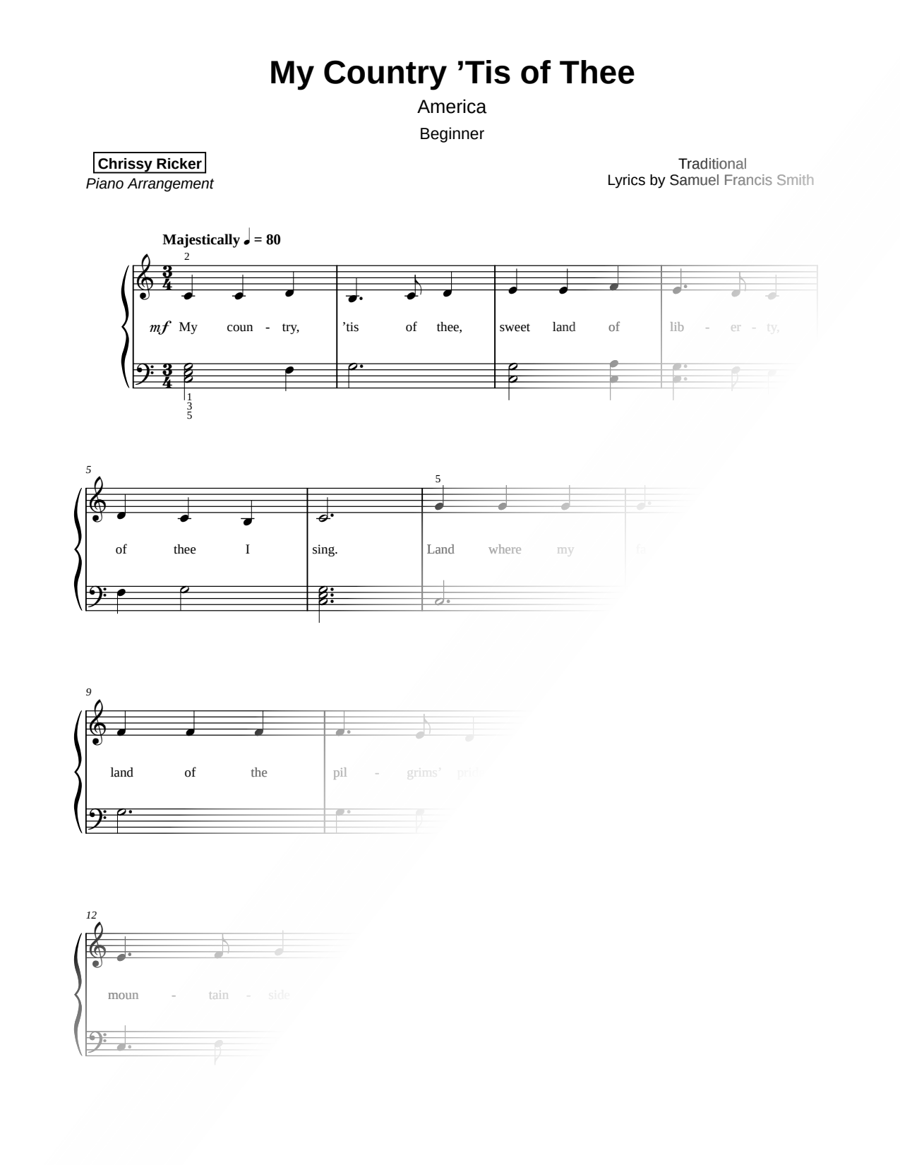America (My Country 'Tis of Thee) [beginner]