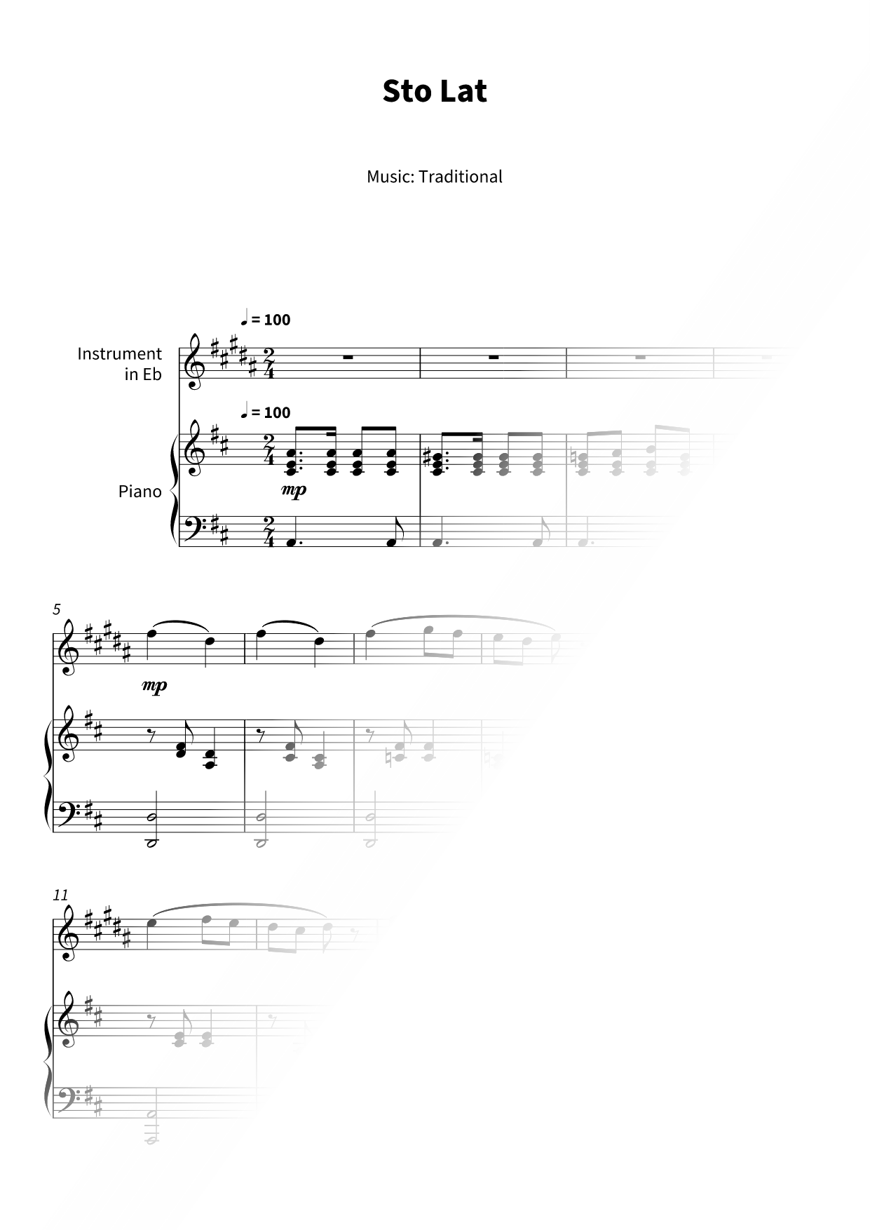Sto Lat - Eb Instrument & Piano