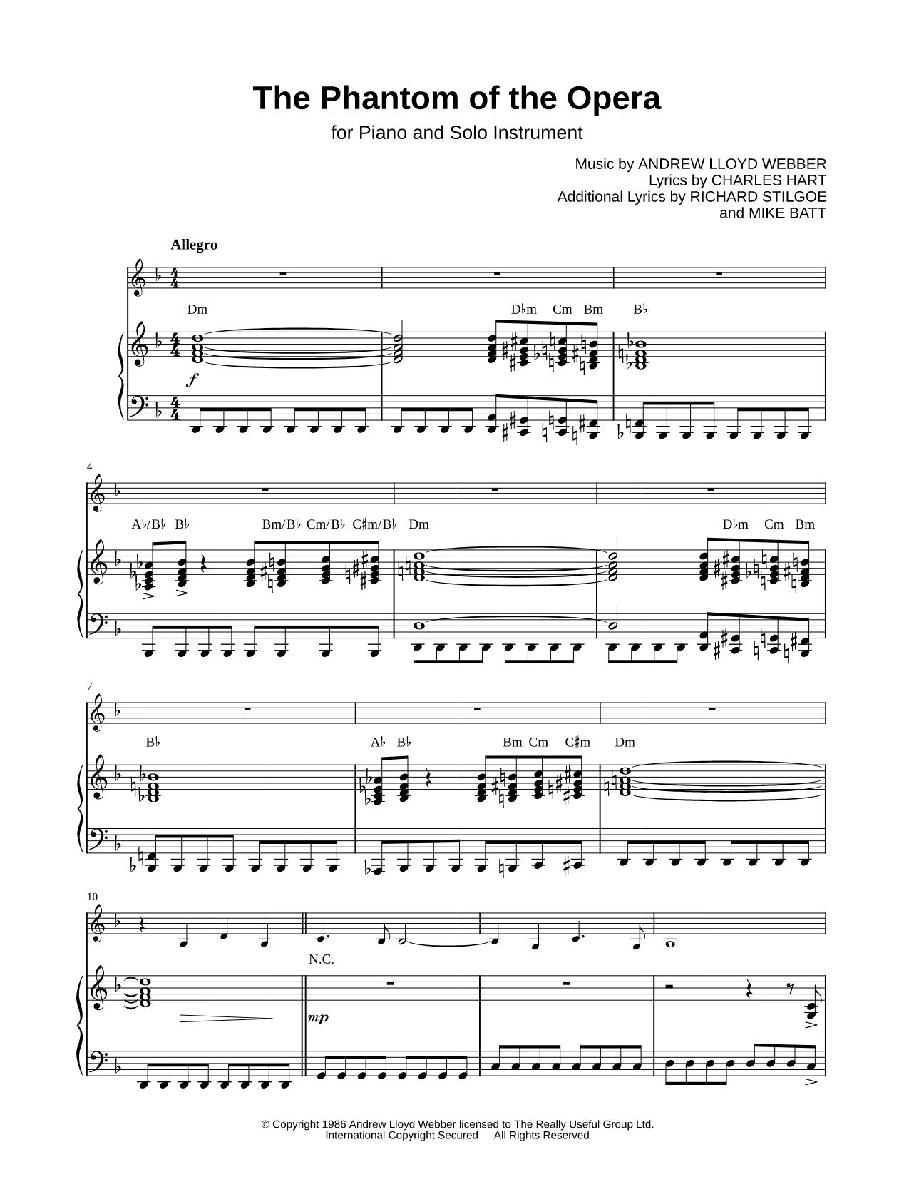 The Phantom of the Opera - Piano Accompaniment