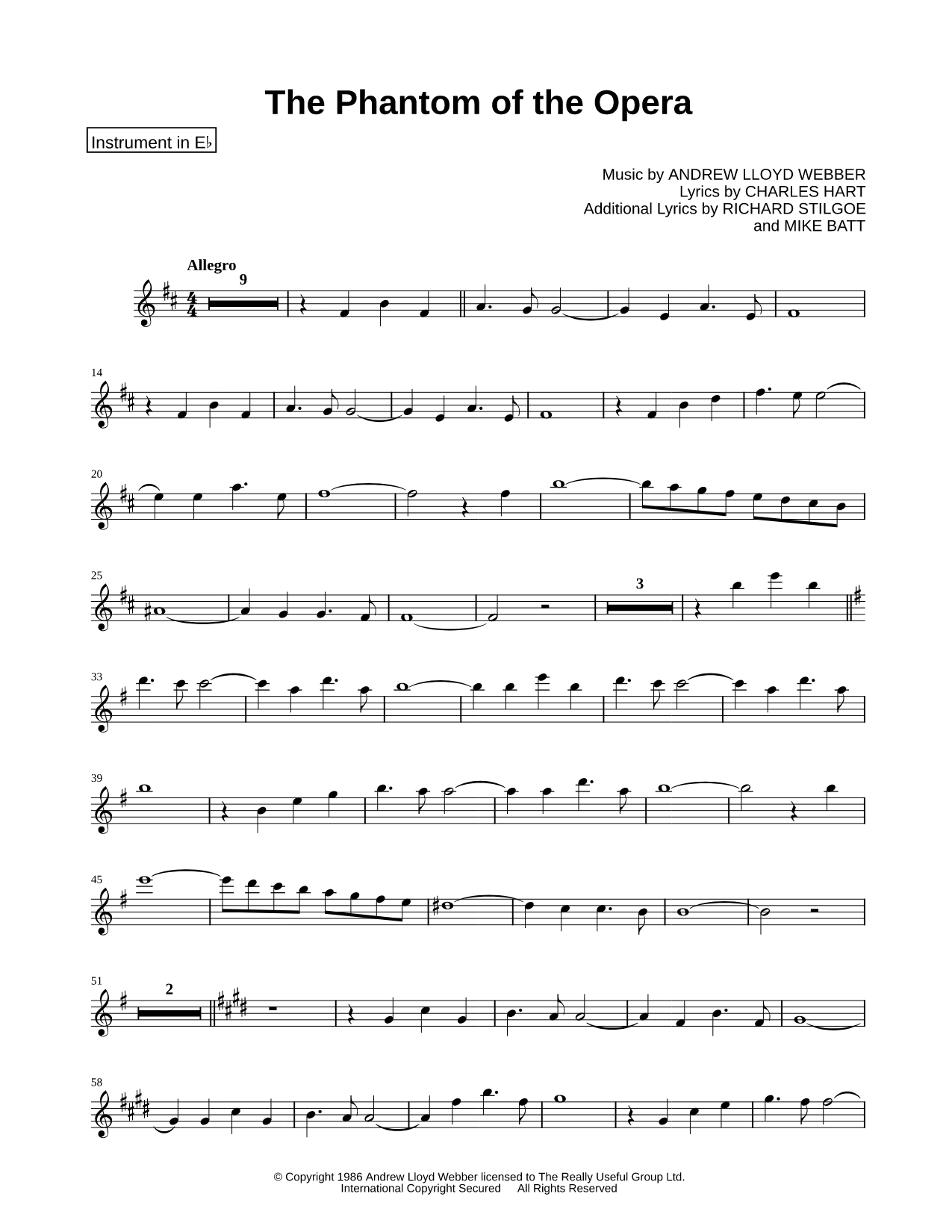 The Phantom of the Opera - Eb Instrument