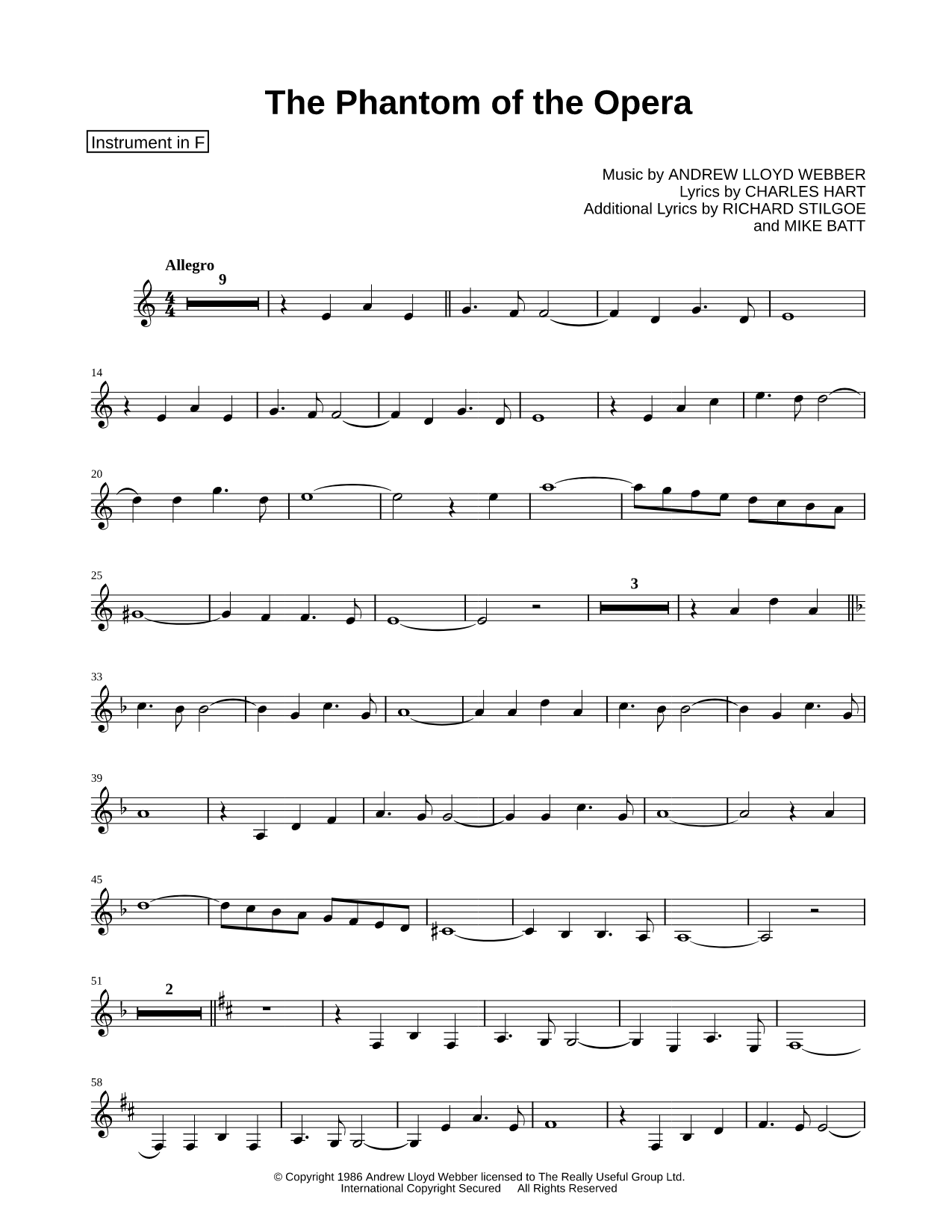 The Phantom of the Opera - F Instrument