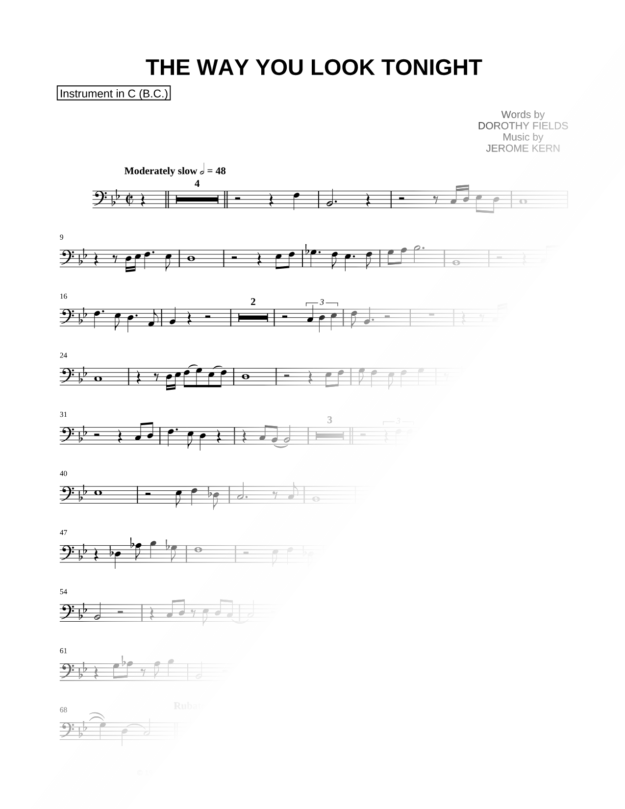 The Way You Look Tonight - Bass Clef Instrument