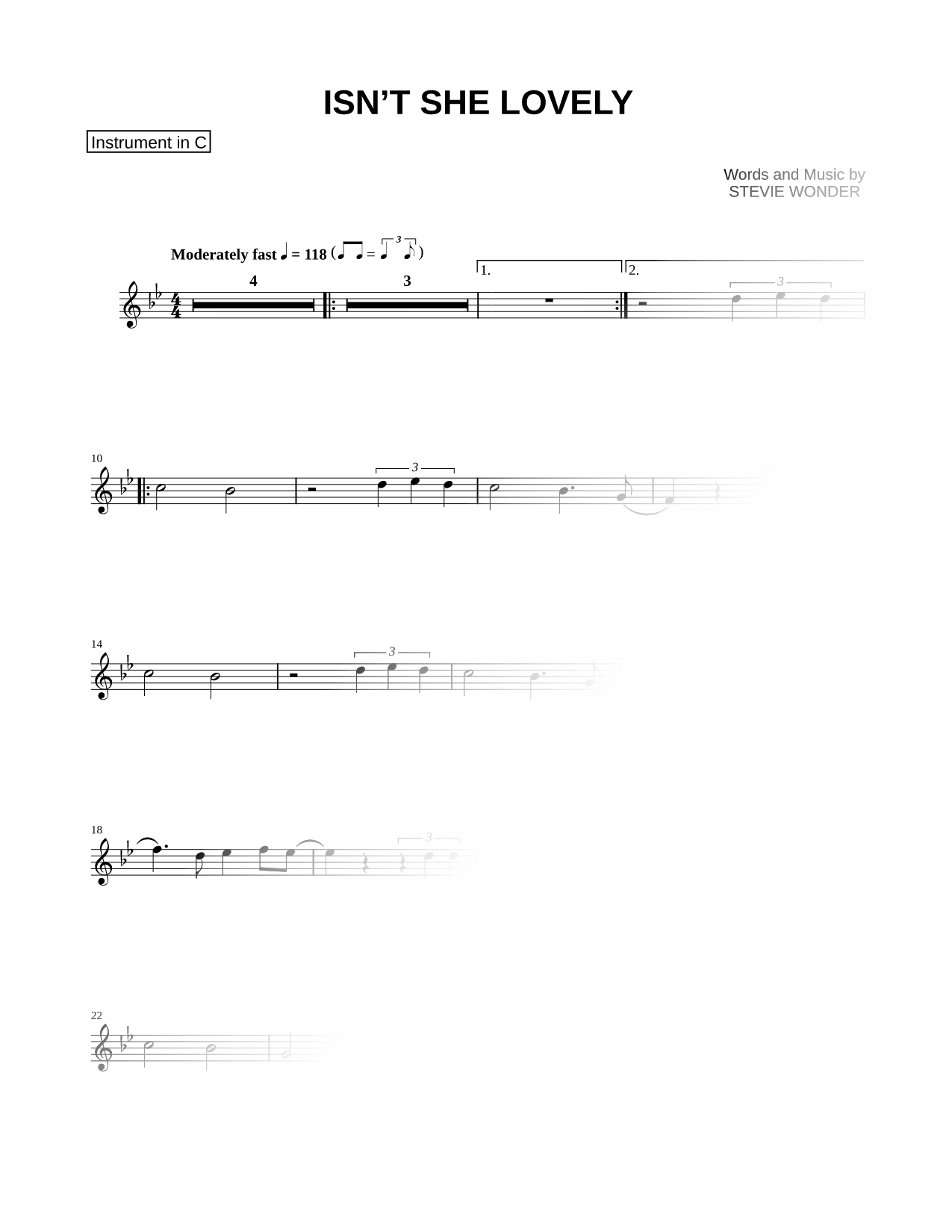 Isn't She Lovely - C Instrument
