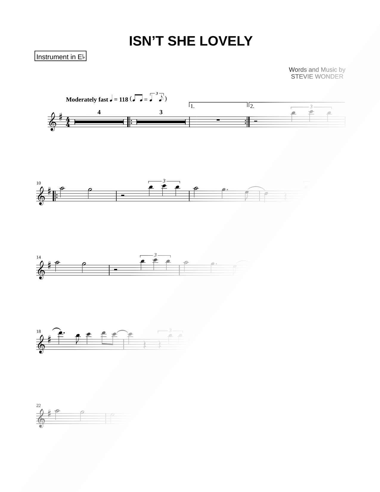Isn't She Lovely - Eb Instrument