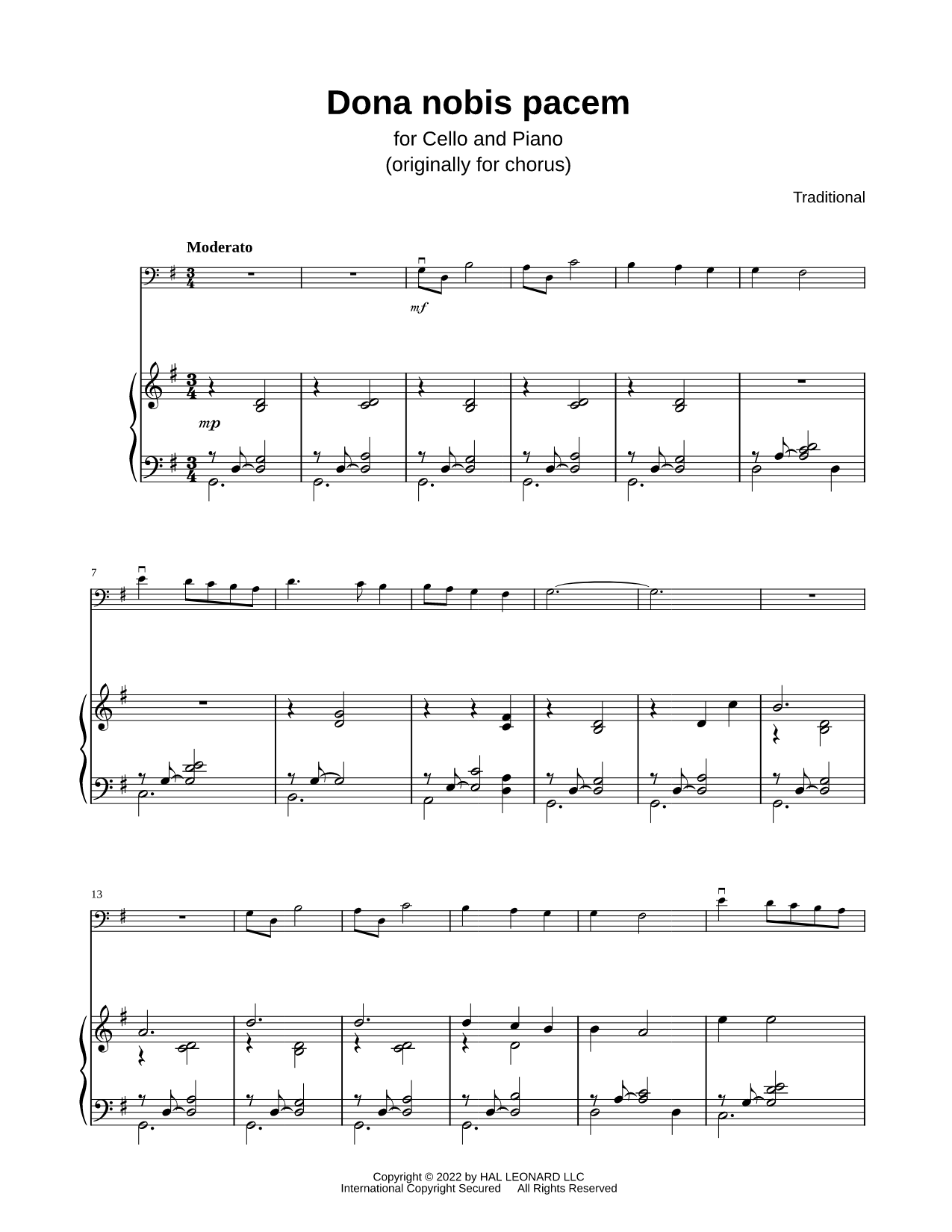 Dona Nobis Pacem - Cello & Piano