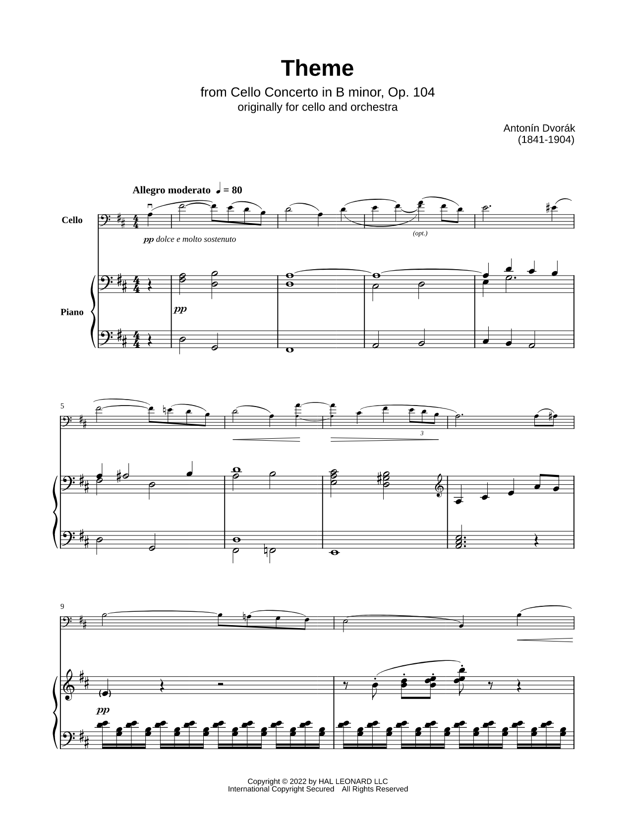 Theme from Cello Concerto in B Minor - Cello & Piano