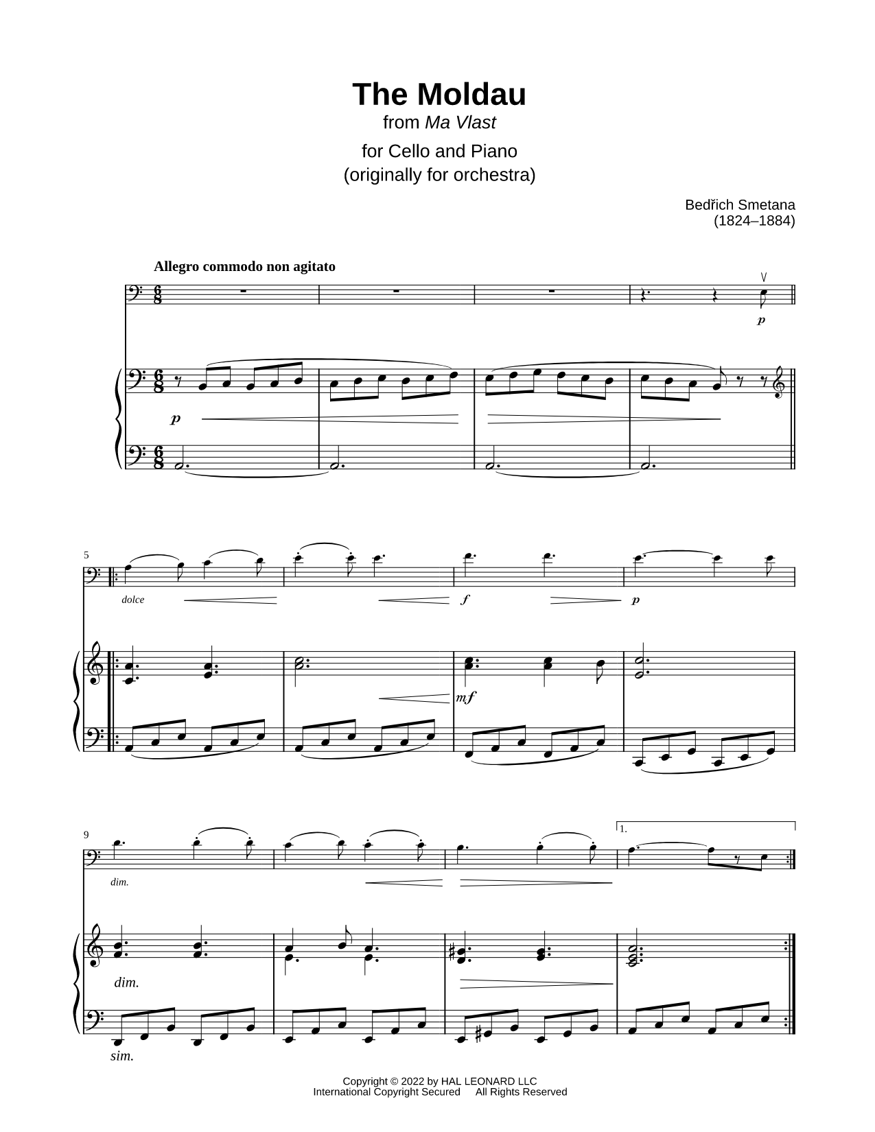 Theme from Die Moldau - Cello & Piano