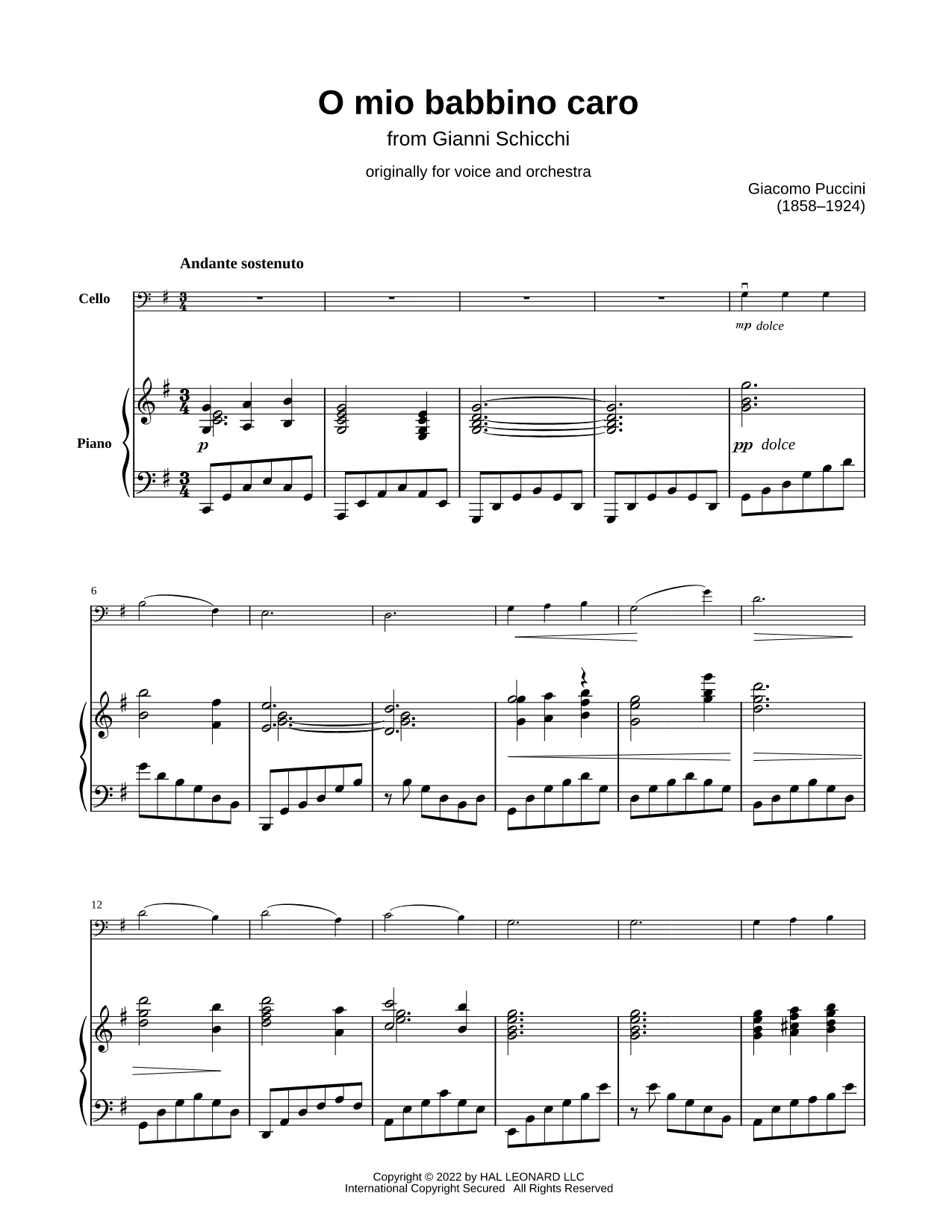 O mio babbino caro - Cello & Piano