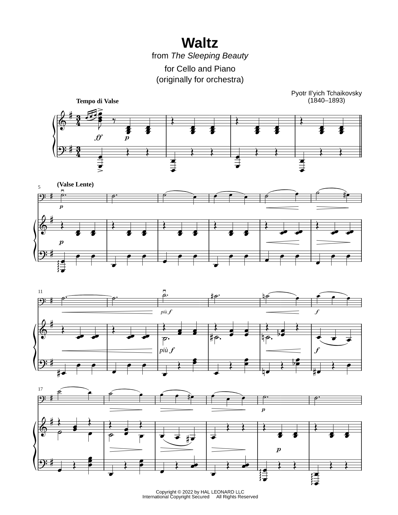 The Sleeping Beauty Waltz - Cello & Piano