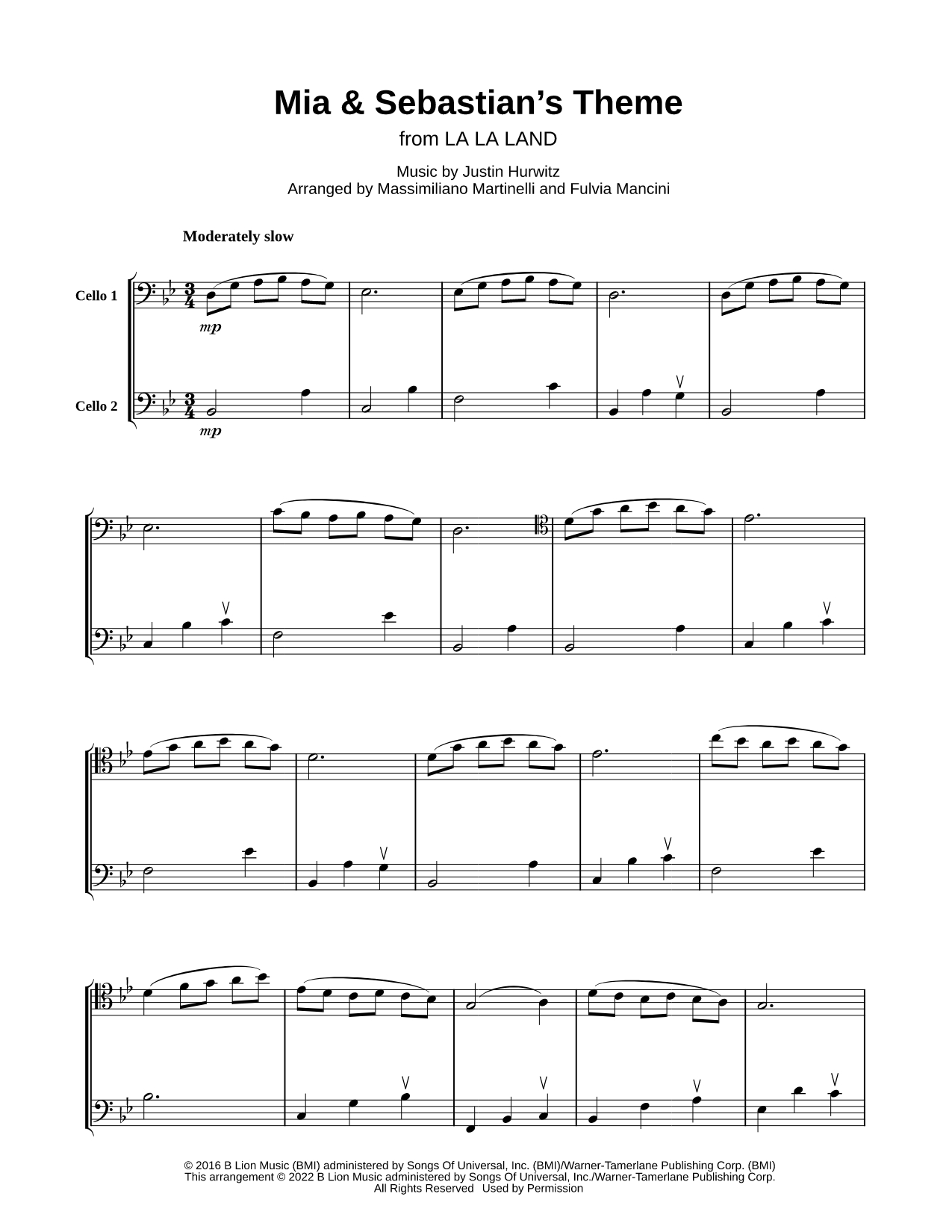 Mia & Sebastian's Theme - Cello Duet