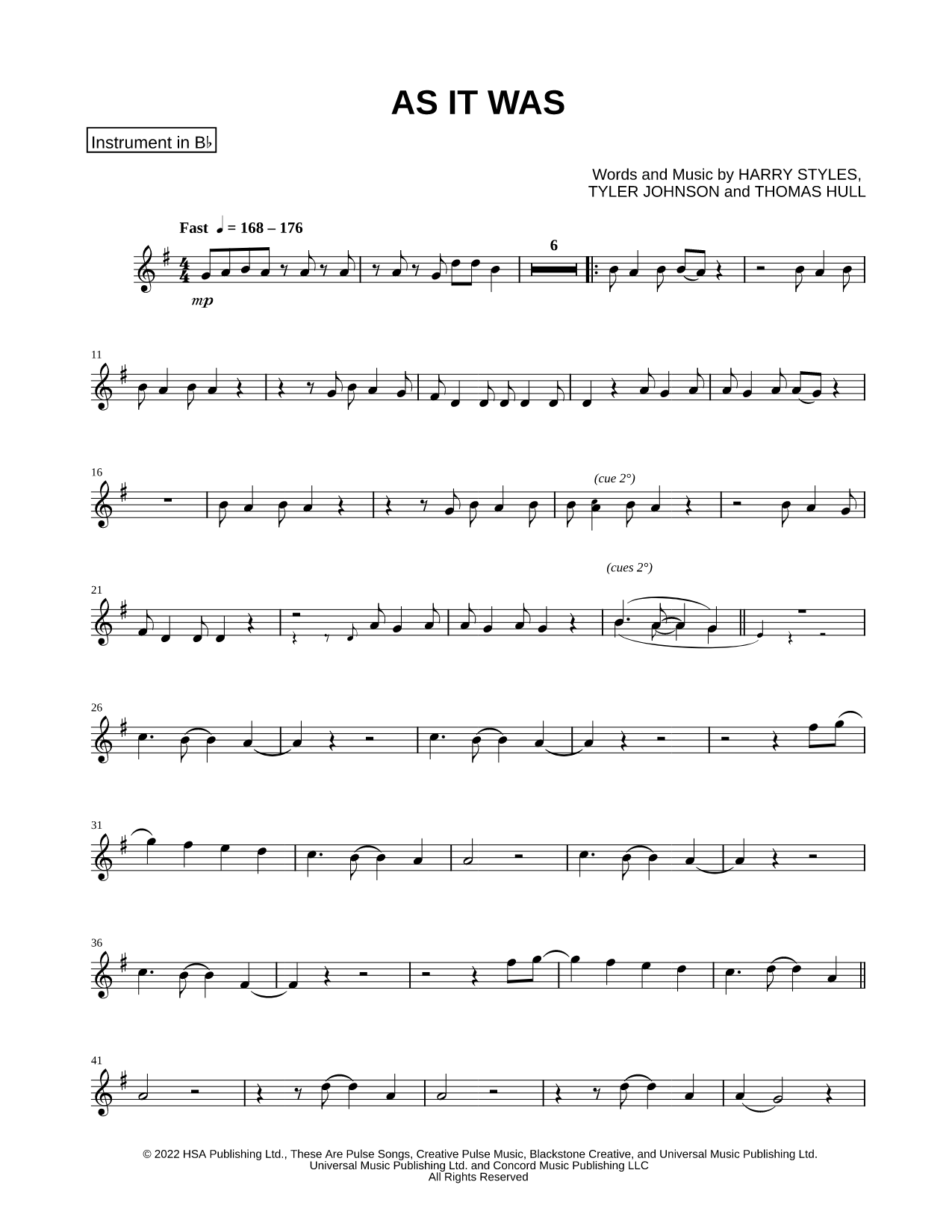 As It Was - Bb Instrument