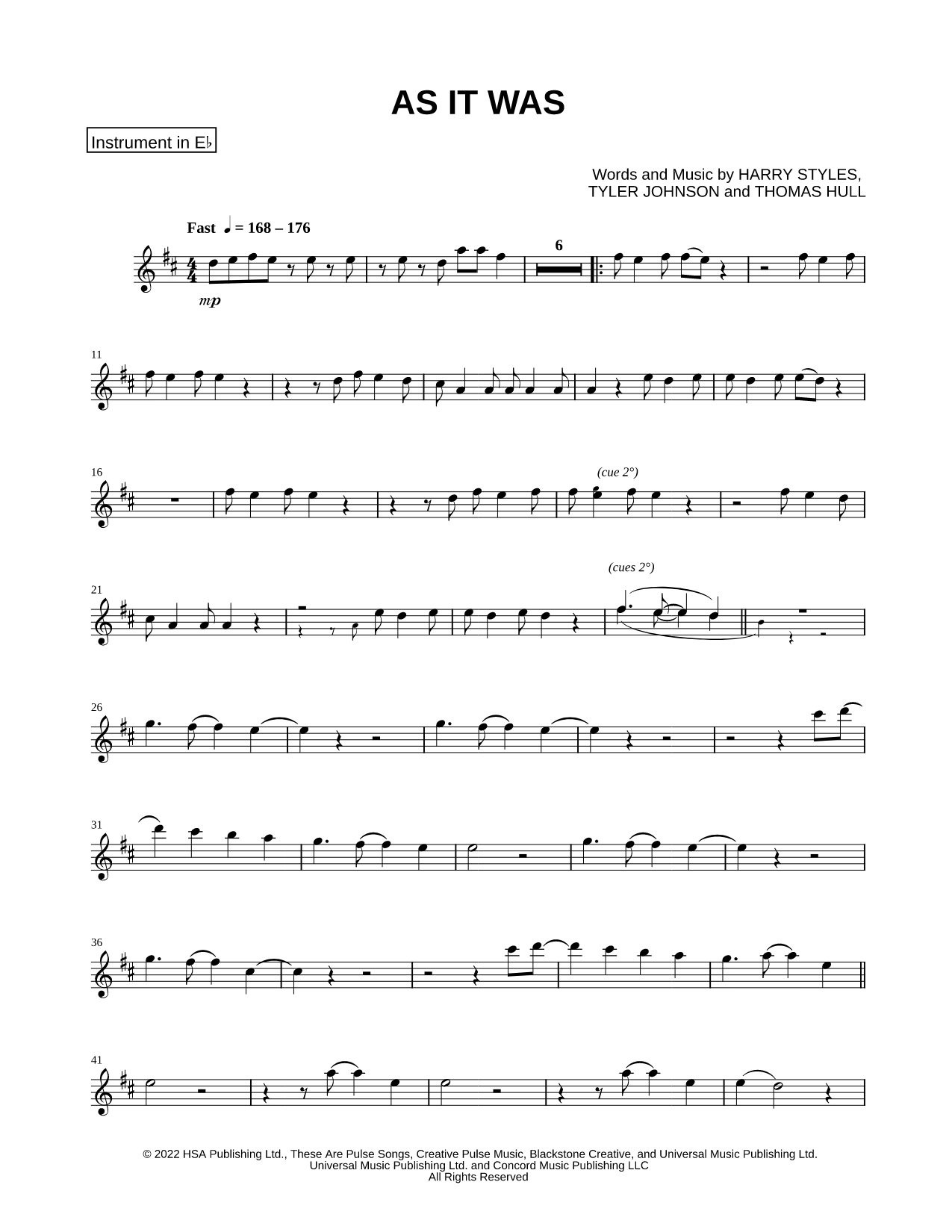As It Was - Eb Instrument