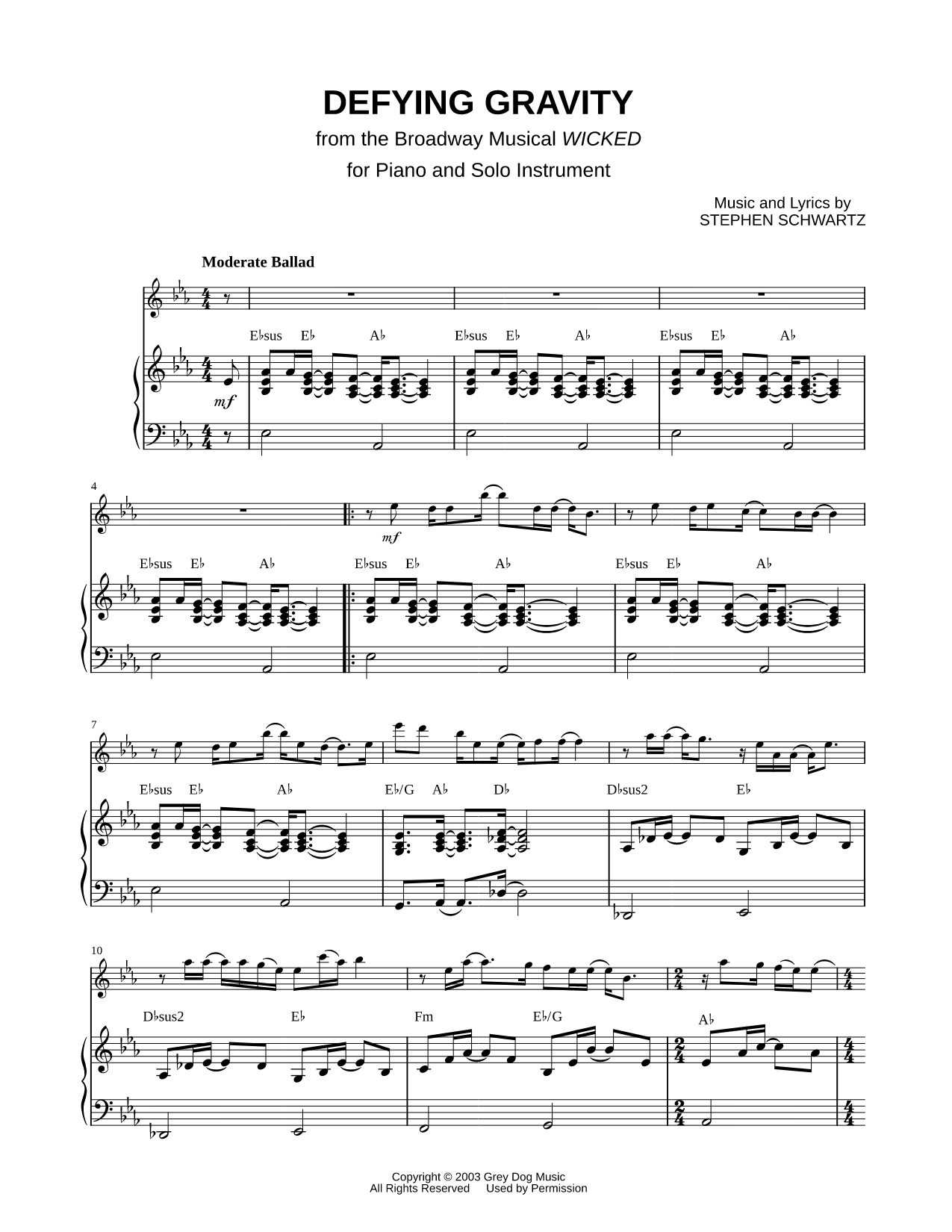 Defying Gravity - Piano Accompaniment