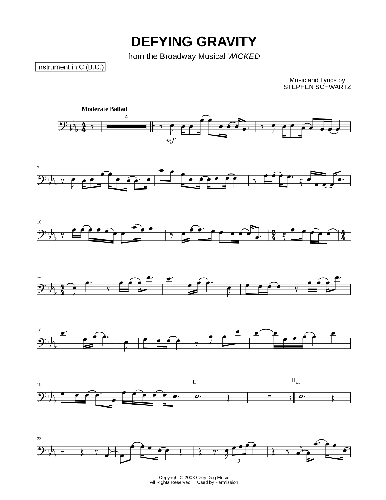 Defying Gravity - Bass Clef Instrument