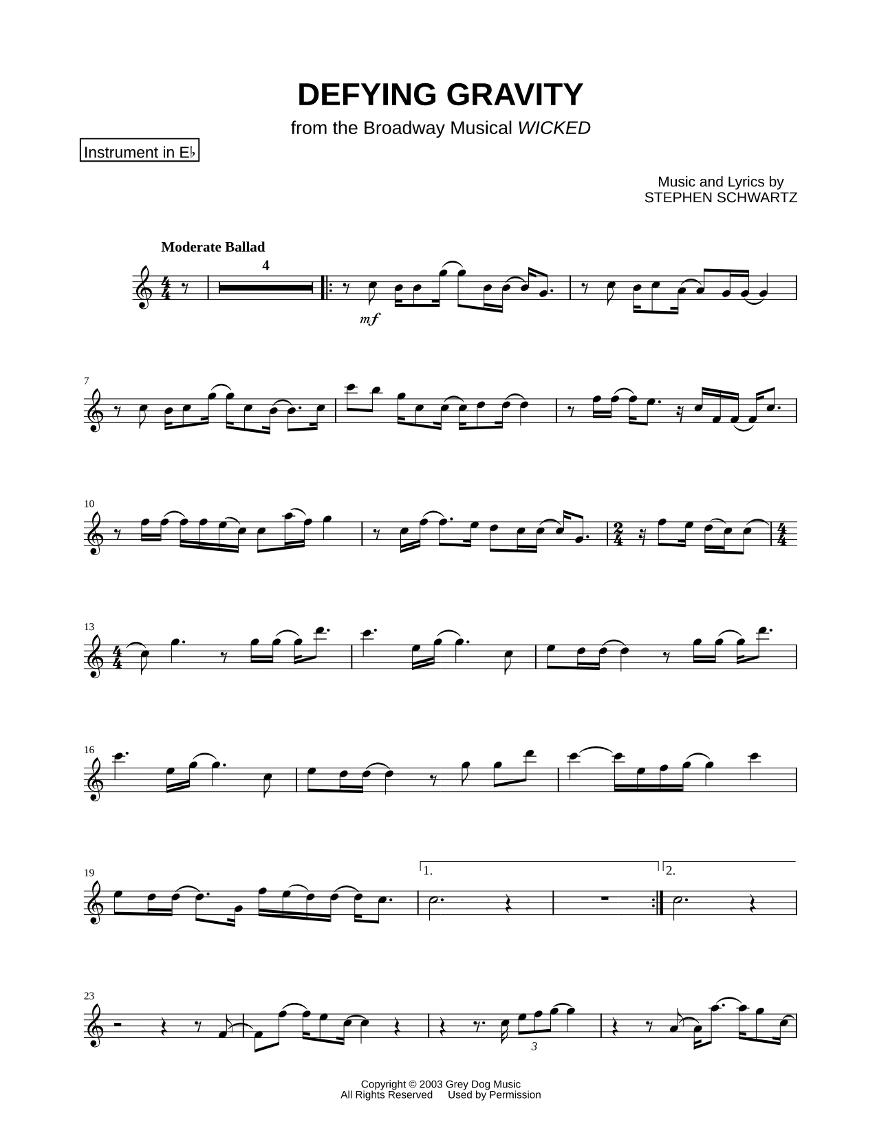 Defying Gravity - Eb Instrument