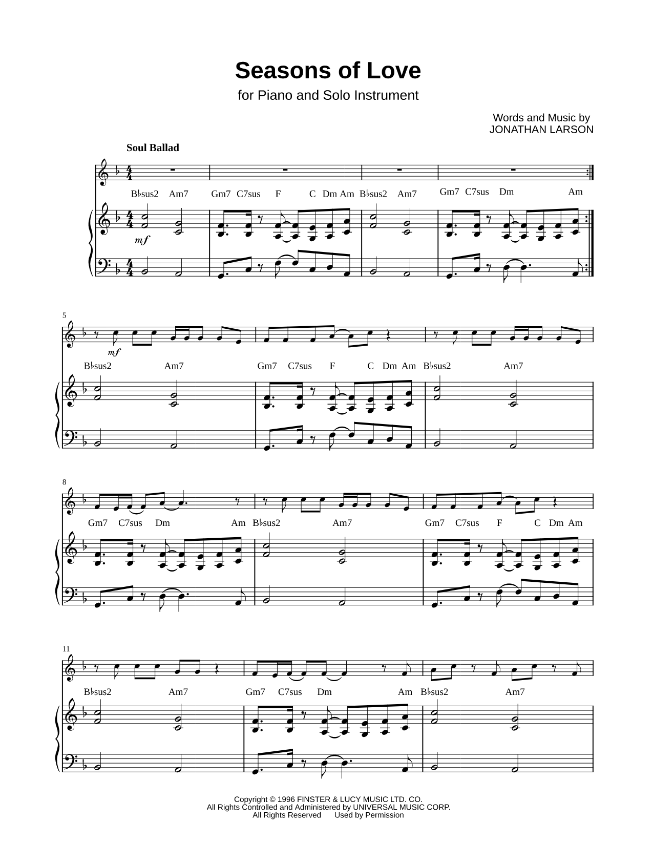 Seasons of Love - Piano Accompaniment