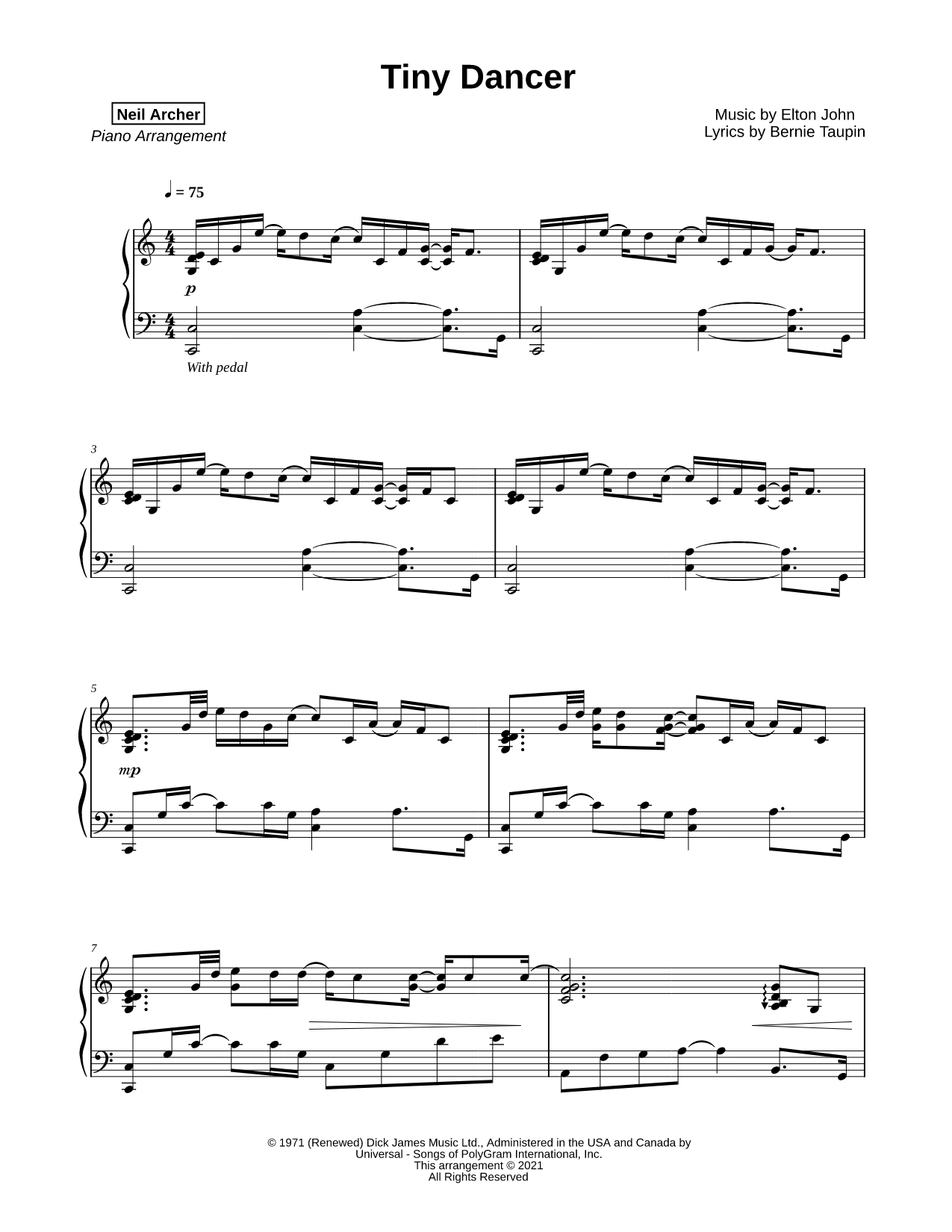 Tiny Dancer Sheet Music — Piano Solo
