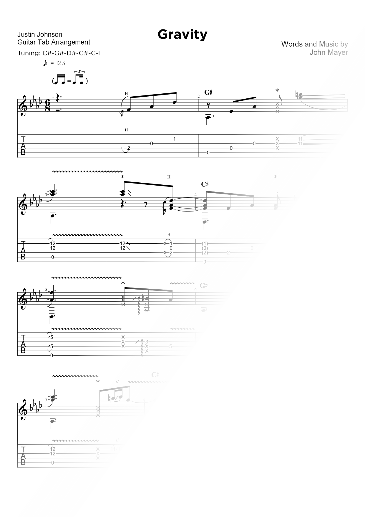 Gravity Sheet Music — Guitar Tab