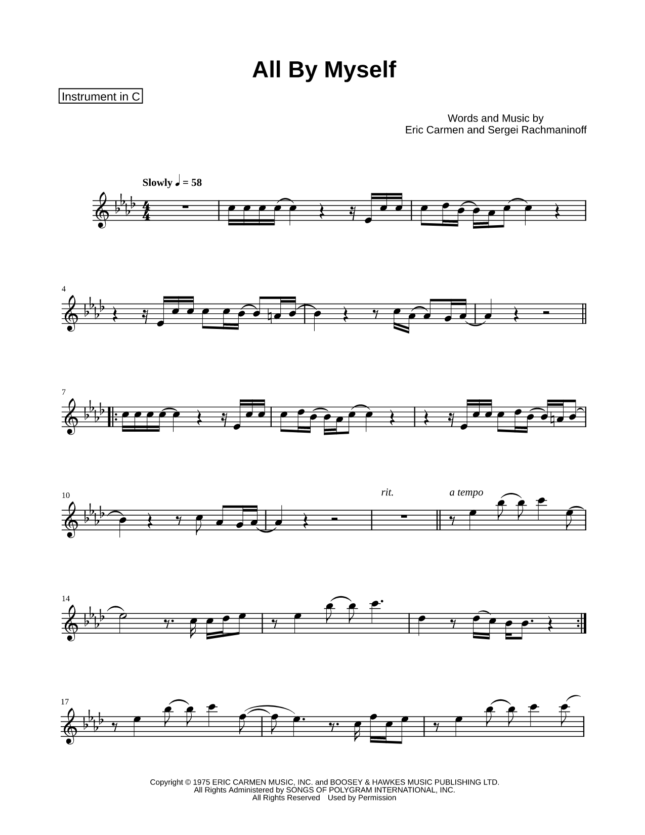 All By Myself - C Instrument