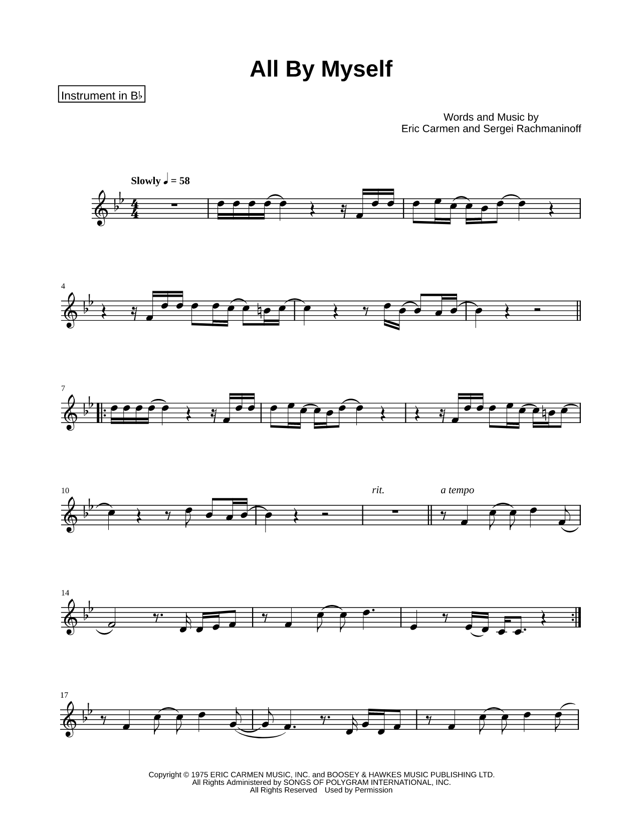 All By Myself - Bb Instrument
