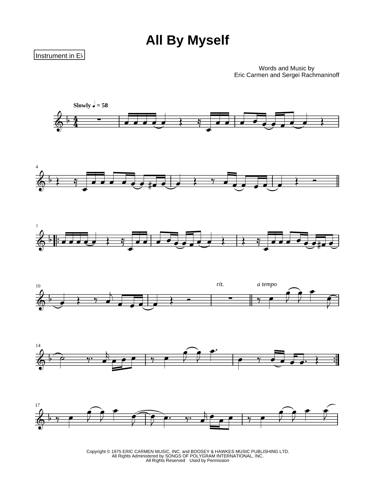 All By Myself - Eb Instrument