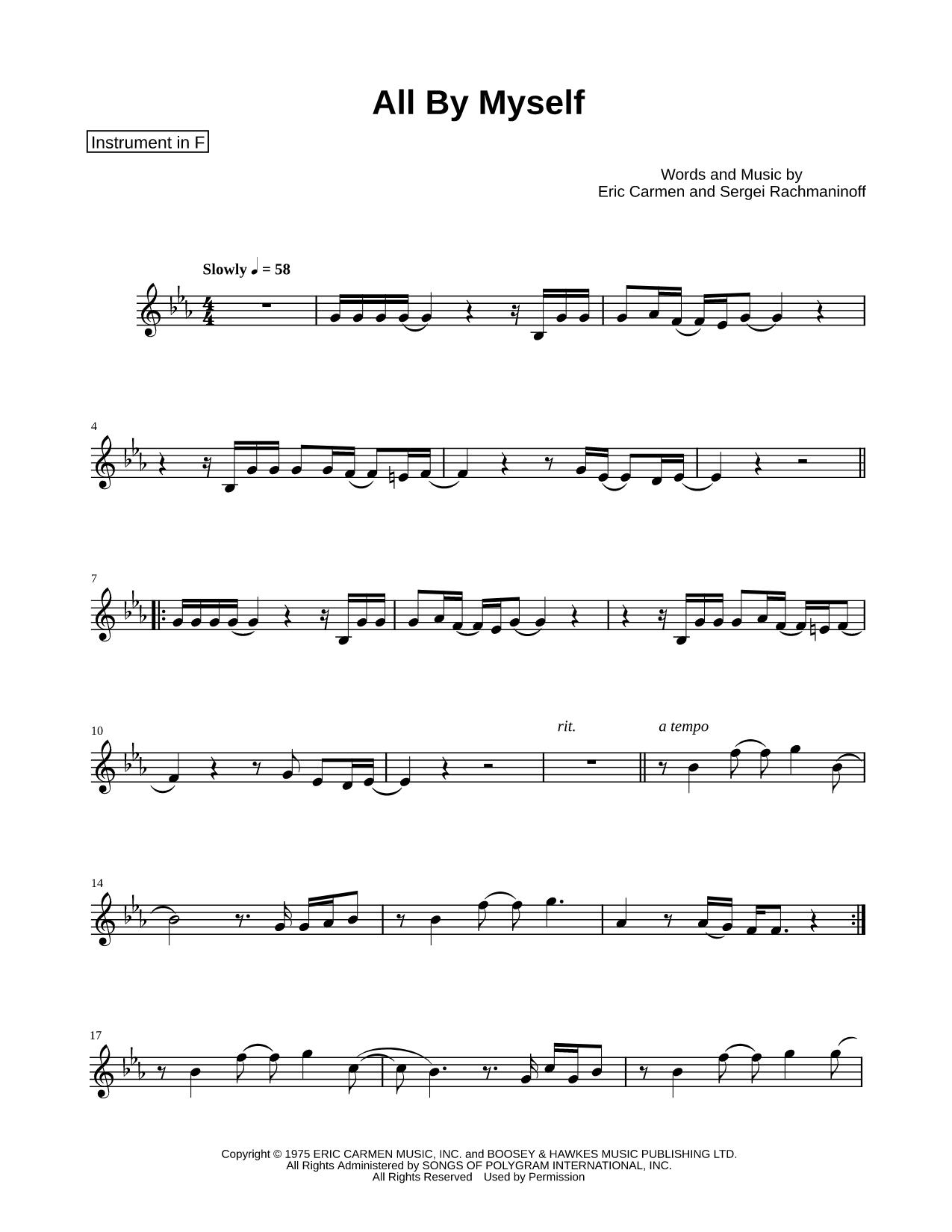 All By Myself - F Instrument