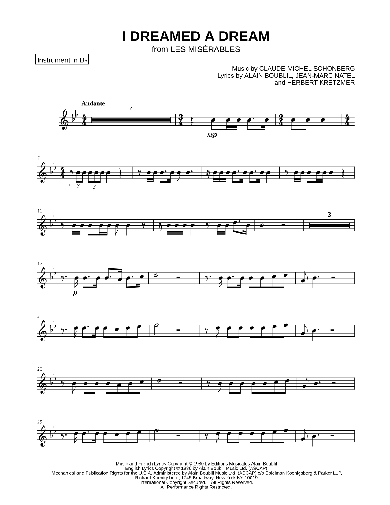 I Dreamed a Dream - Bb Instrument