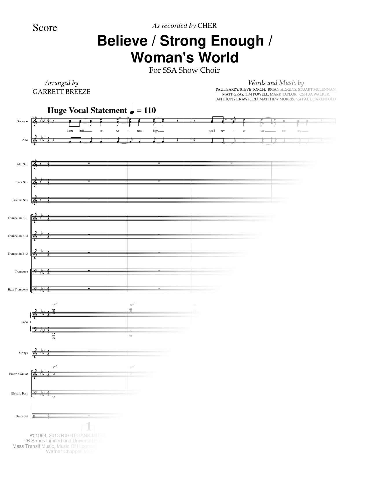 Believe / Strong Enough / Woman's World [Instrumental Accompaniment Score and Parts]