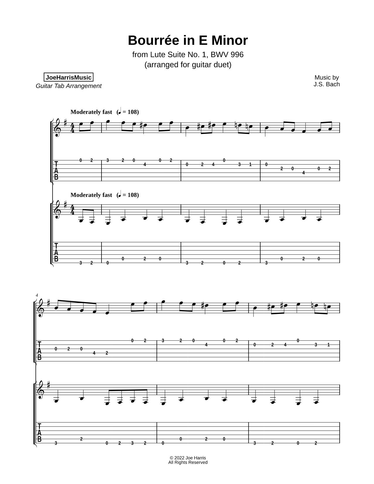 Bourrée in E Minor, BWV 996 - Guitar Duet