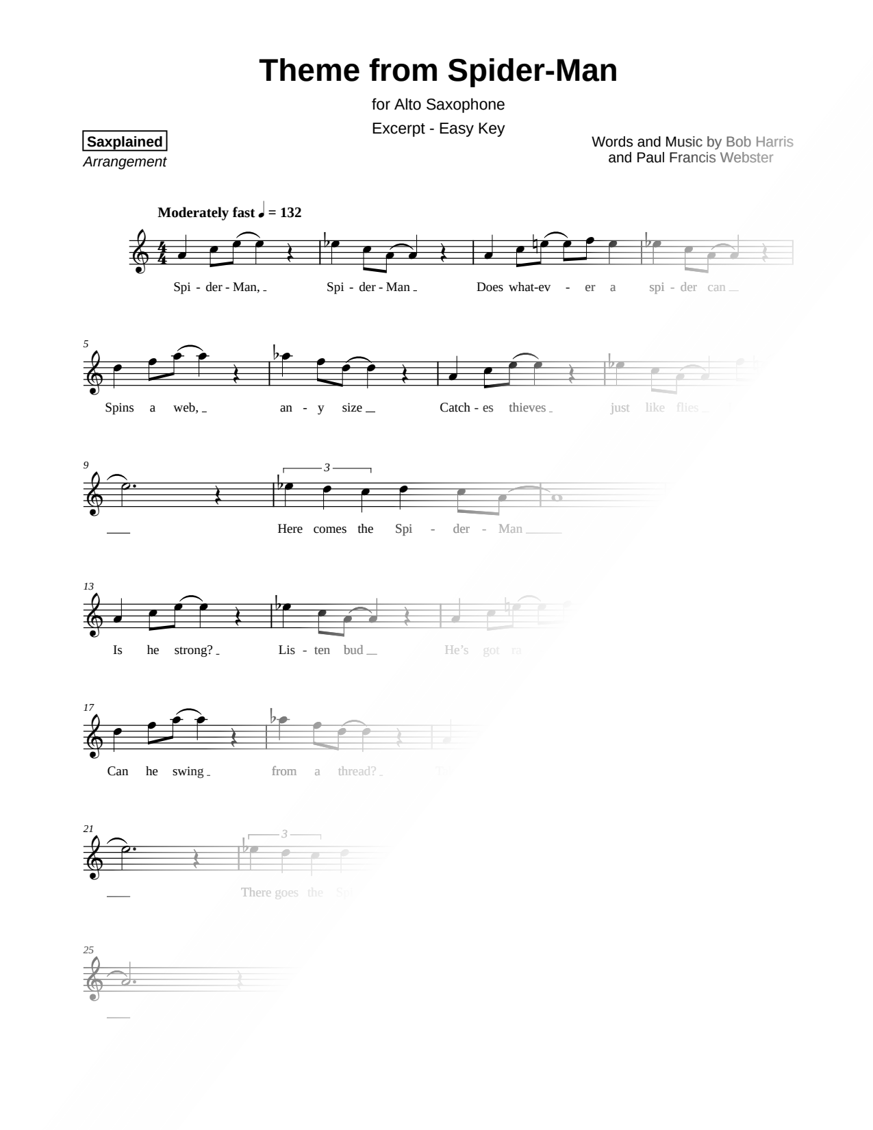 Theme from Spider Man [excerpt - easy]