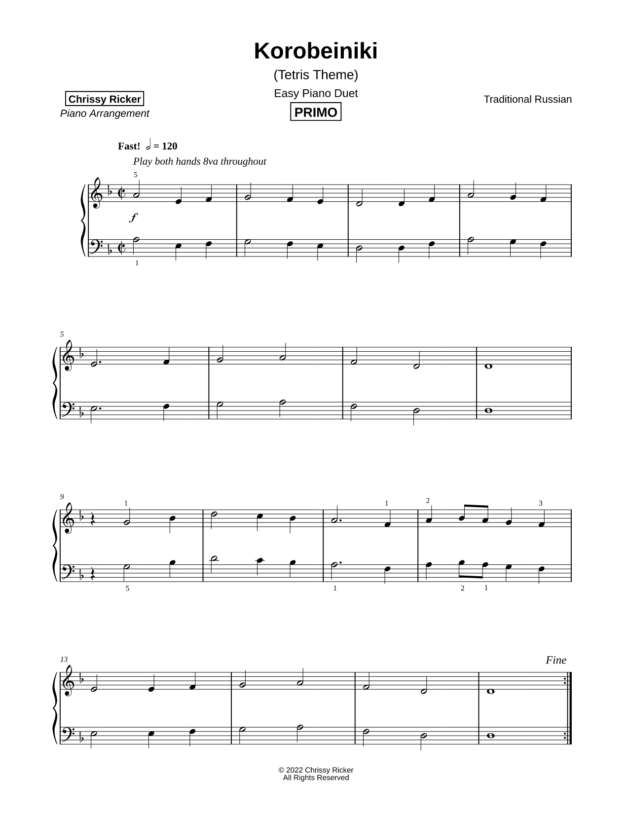 Korobeiniki (Tetris Theme) [easy duet]
