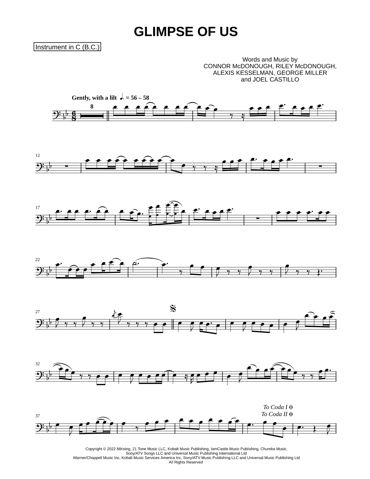 Glimpse of Us - Bass Clef Instrument