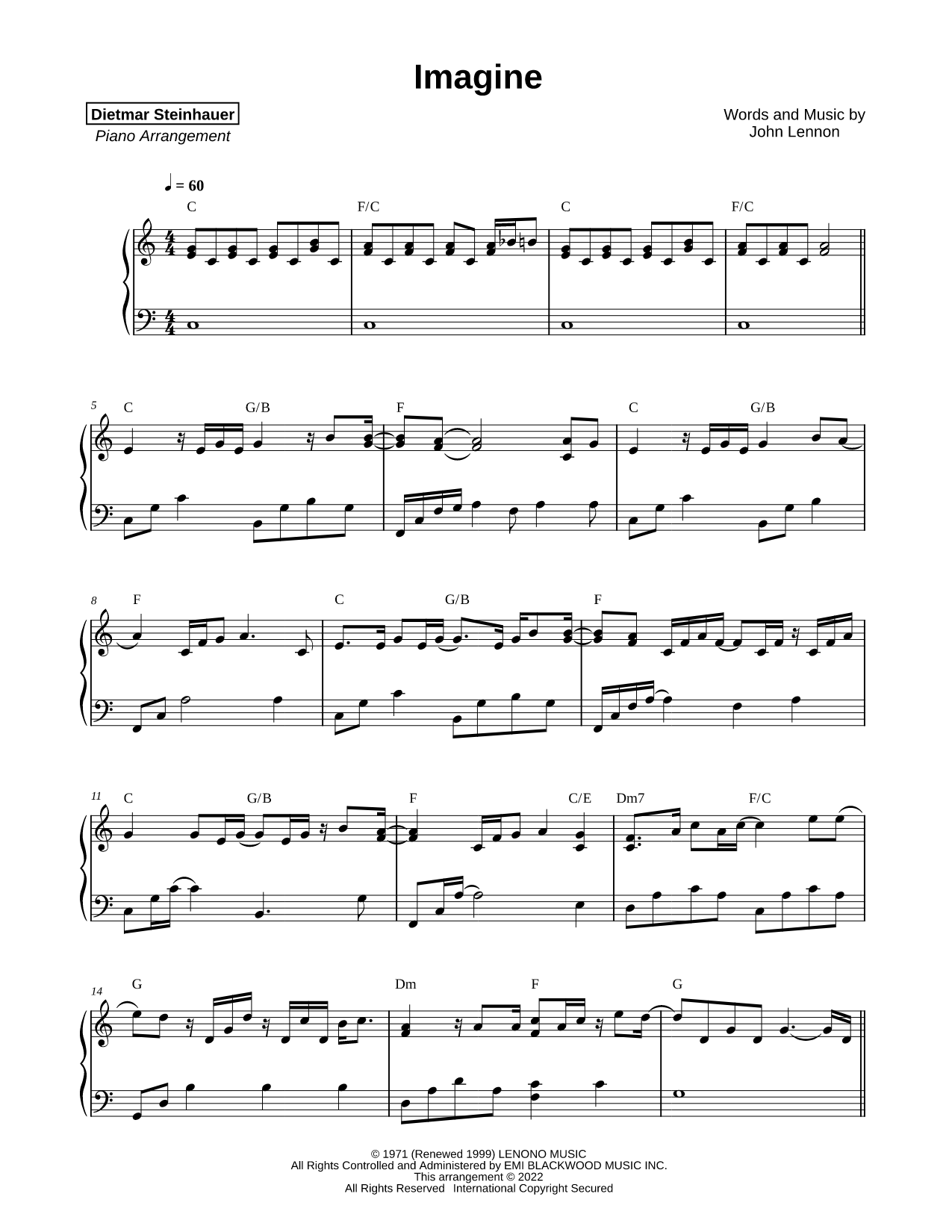 Imagine Sheet Music — Piano Solo