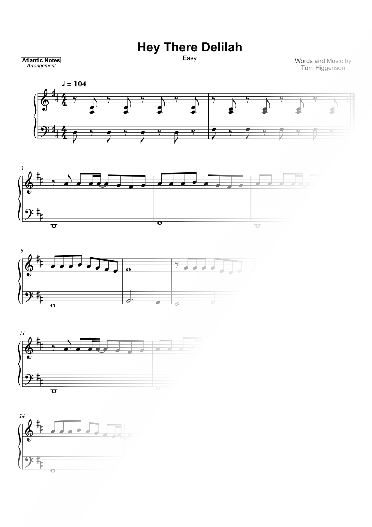 Hey There Delilah [easy]