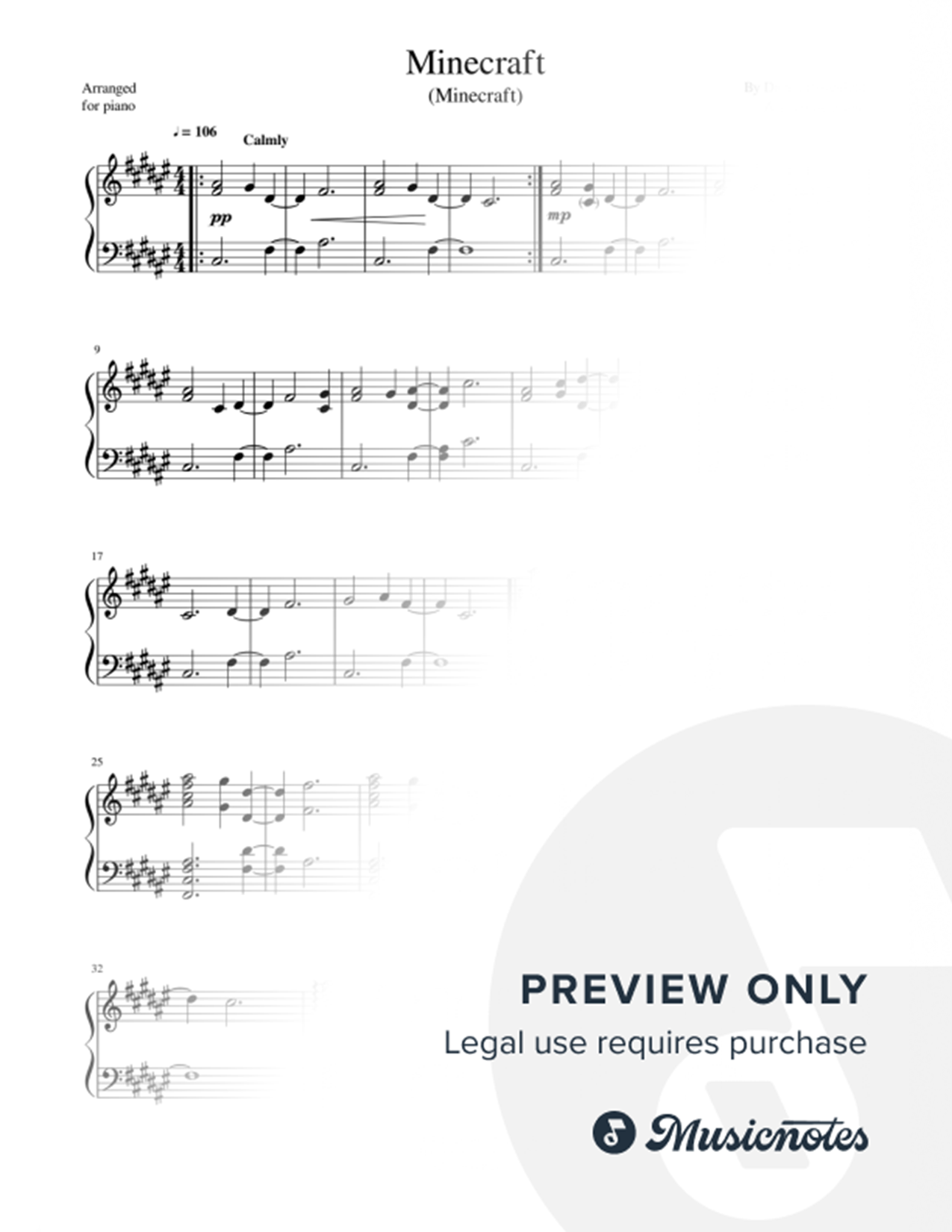 Minecraft Sheet Music — Piano Solo