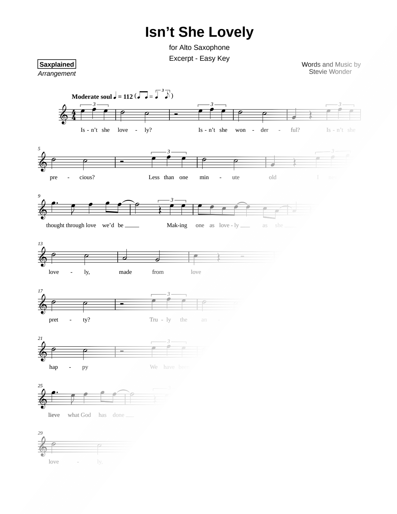 Isn't She Lovely [excerpt - easy]