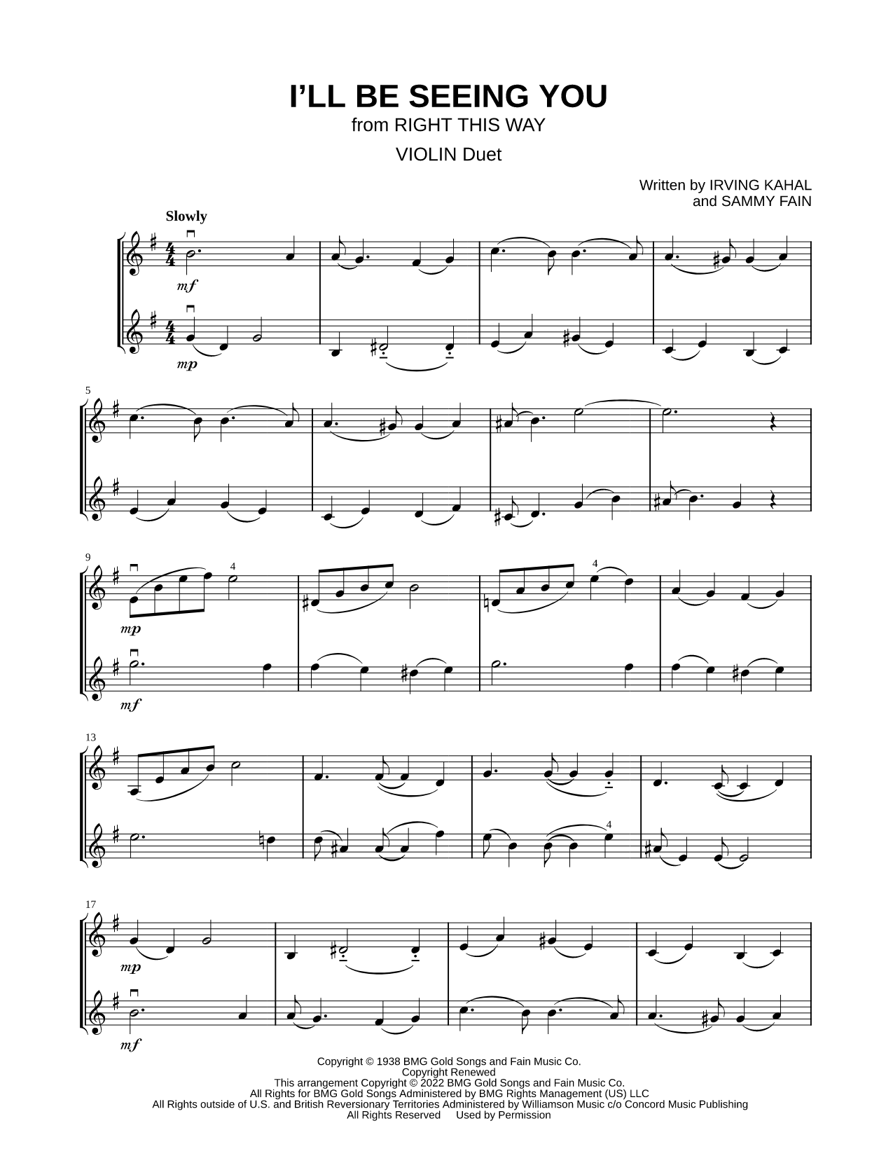 I'll Be Seeing You - Violin Duet