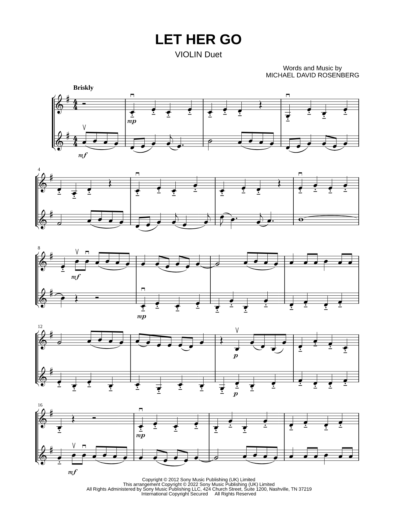 Let Her Go - Violin Duet
