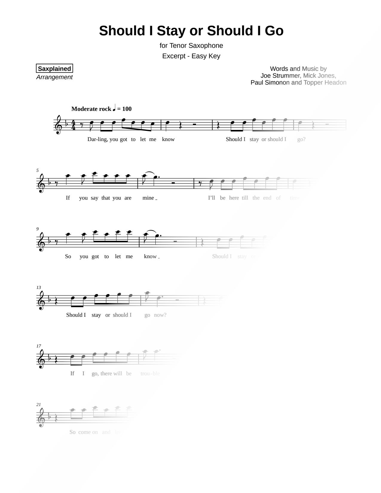 Should I Stay or Should I Go [excerpt - easy]
