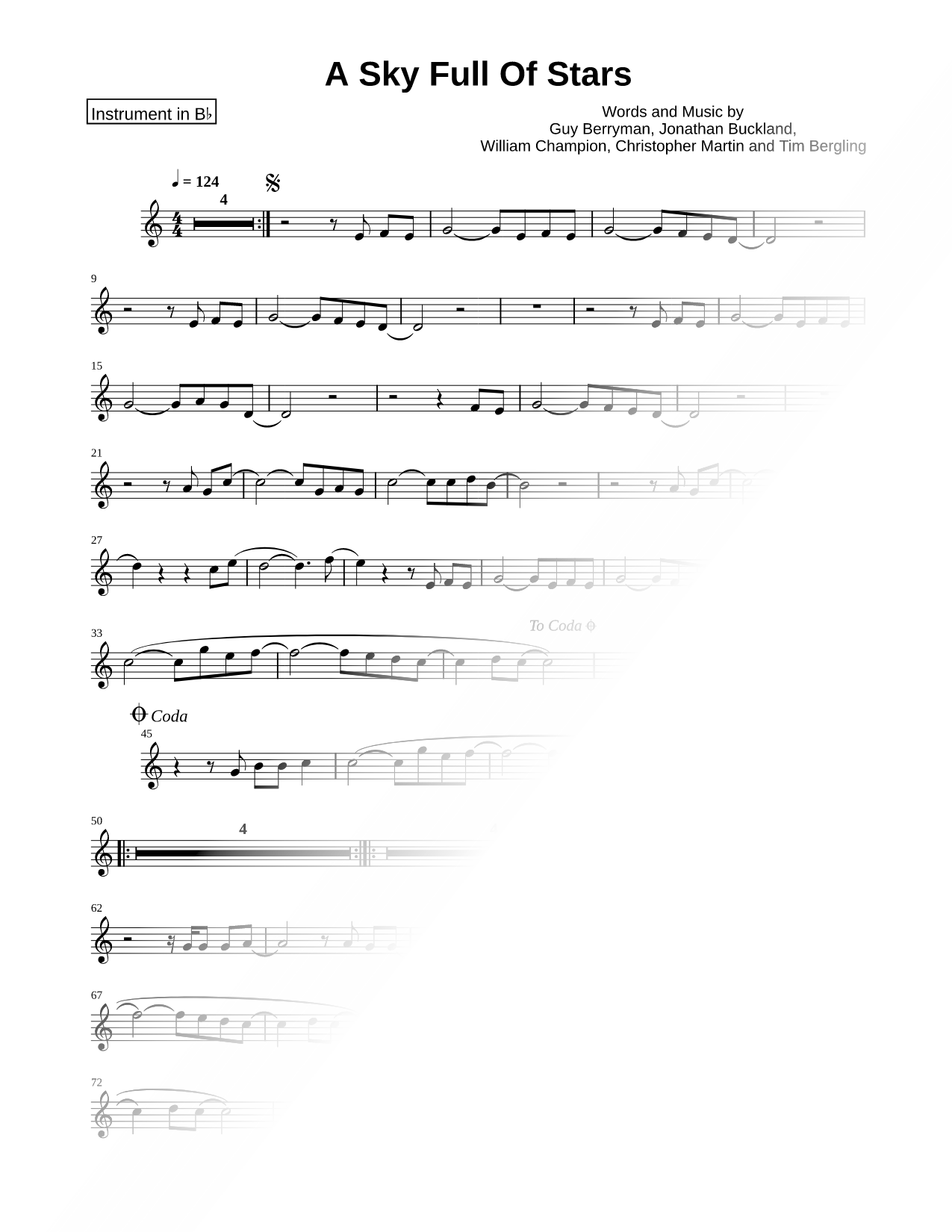 A Sky Full of Stars - Bb Instrument