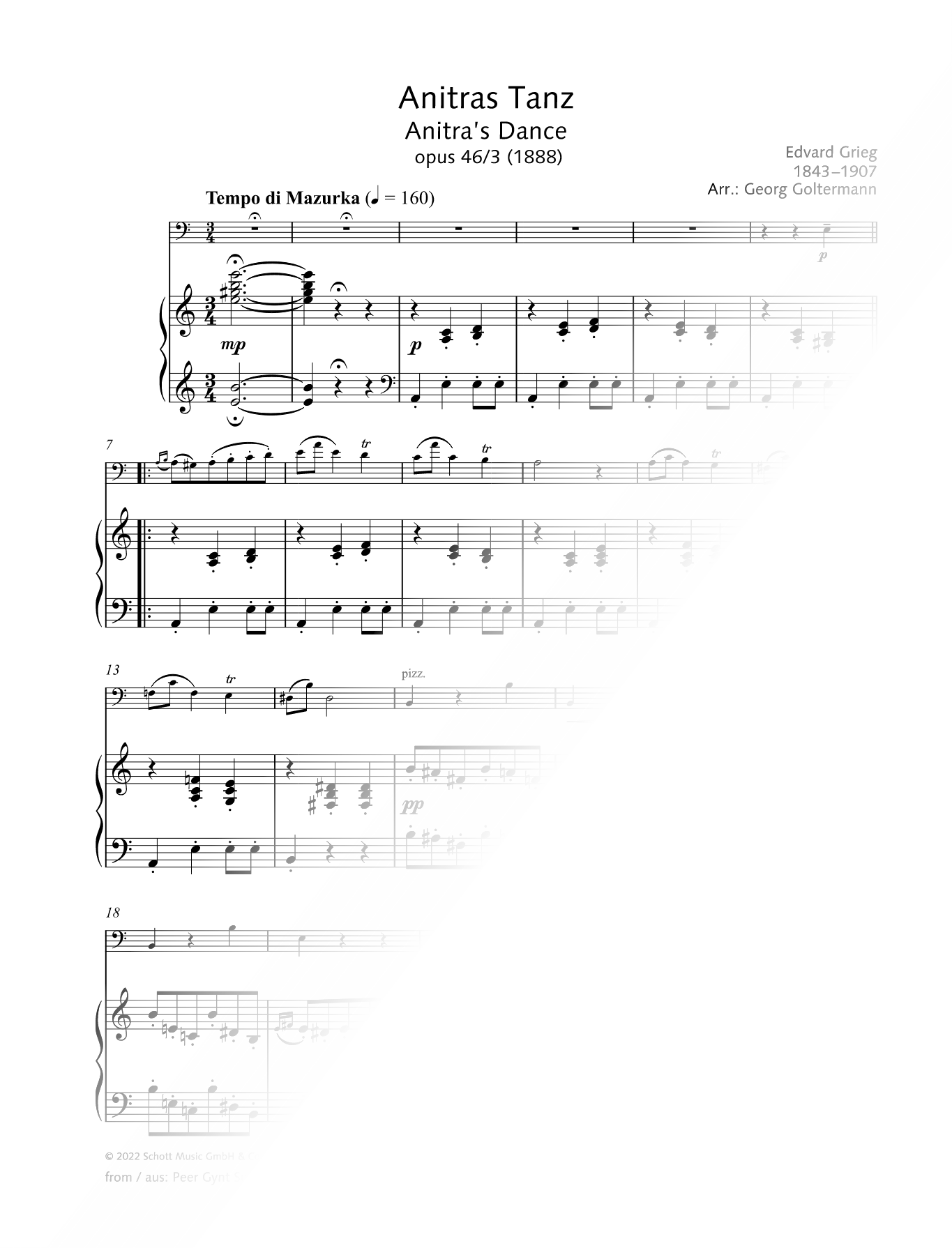 Anitra's Dance, Op. 46, No. 3 - Cello & Piano