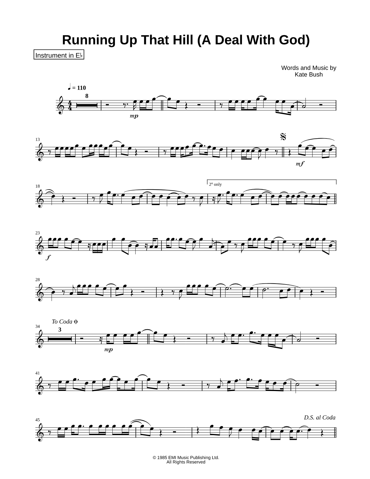 Running Up That Hill - Eb Instrument