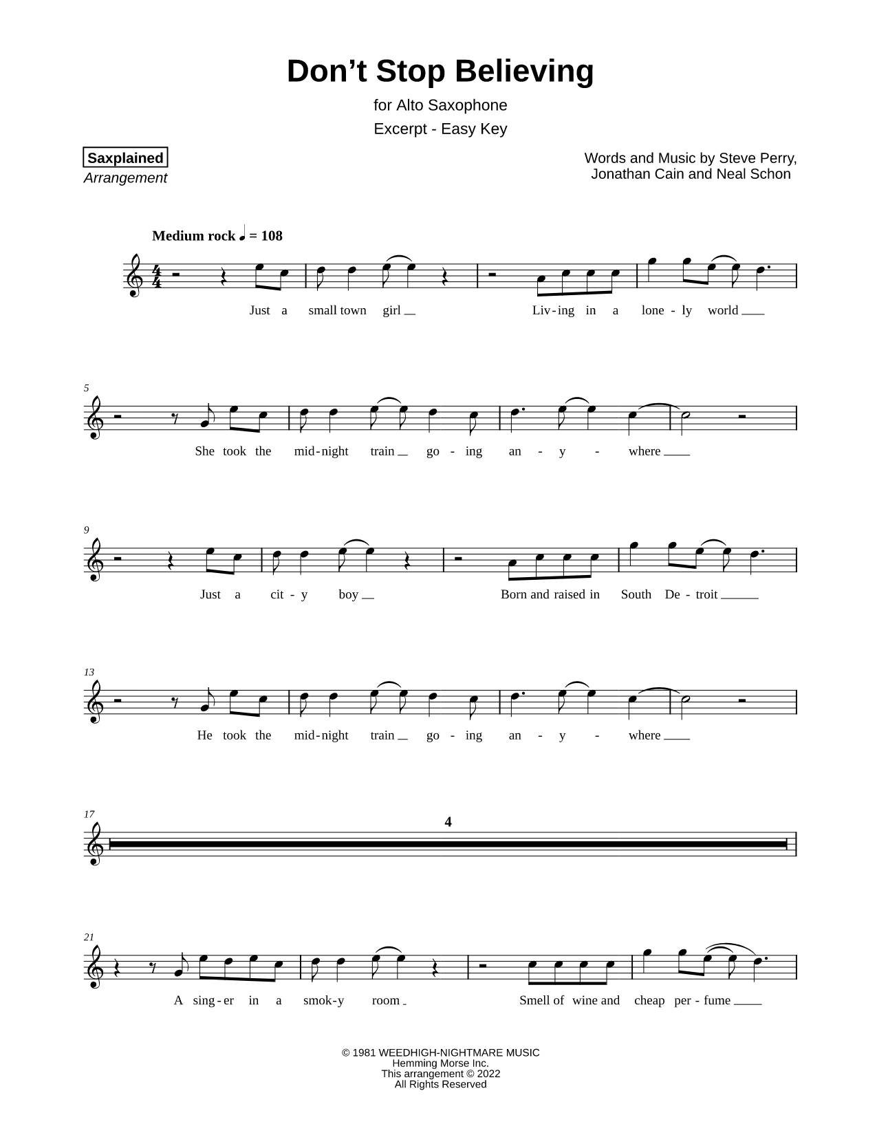 Don't Stop Believin' [excerpt - easy]