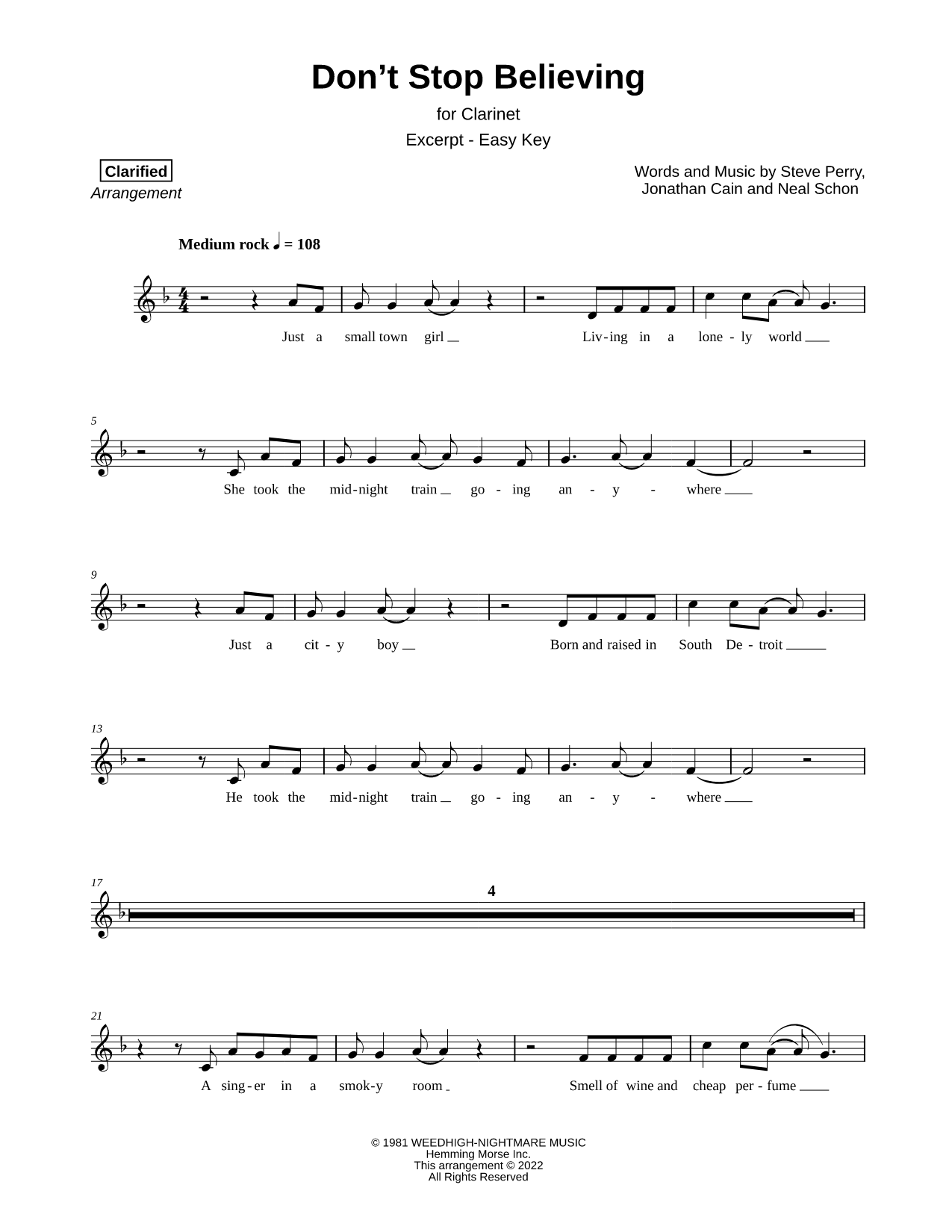Don't Stop Believin' [excerpt - easy]