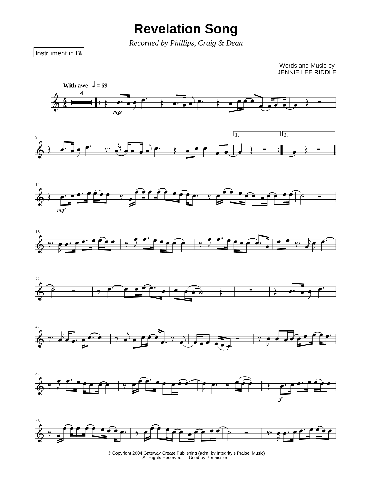 Revelation Song - Bb Instrument
