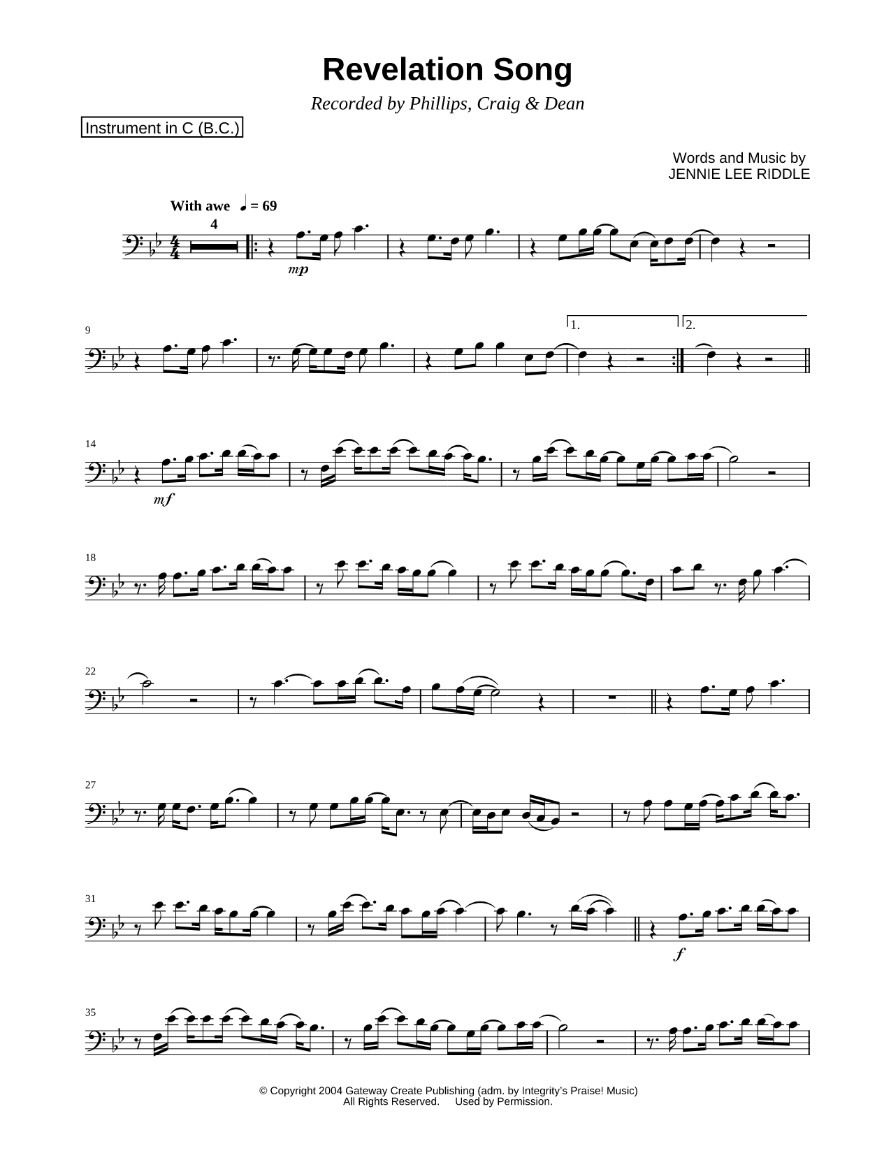 Revelation Song - Bass Clef Instrument