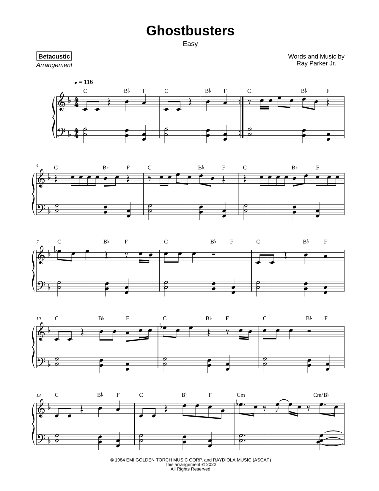 Ghostbusters [easy] Sheet Music — Piano Solo