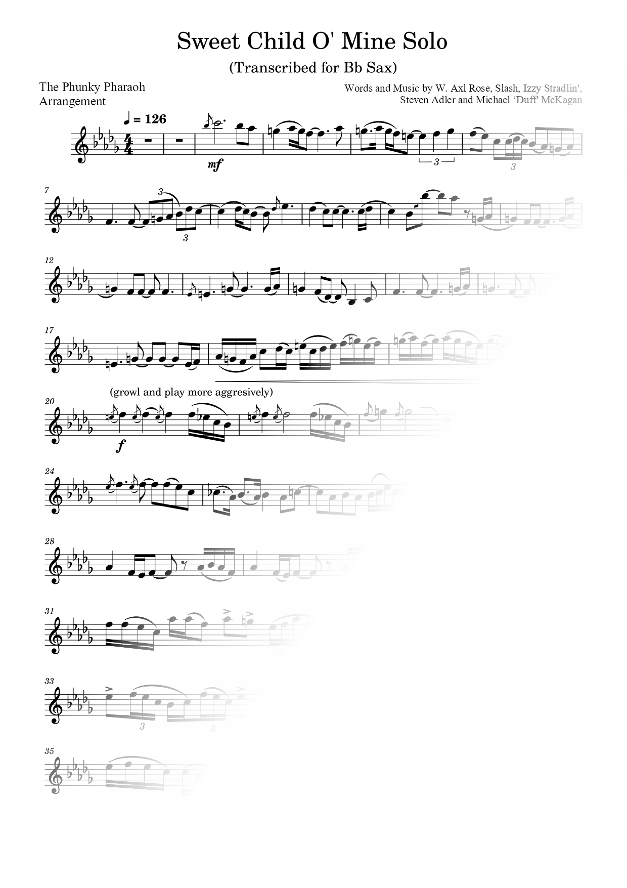 Sweet Child o' Mine [Bb solo transcription]